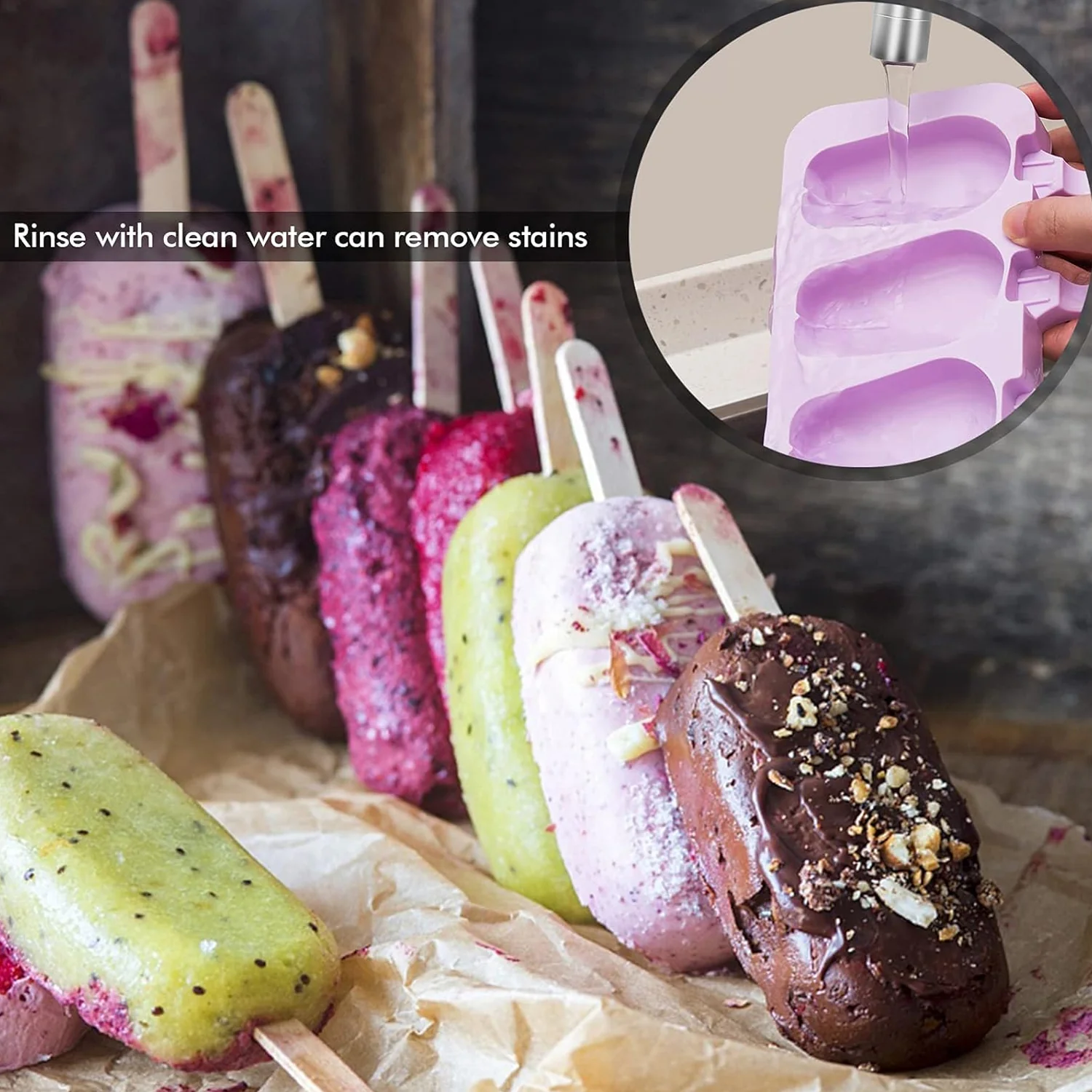 Silicone Sicle Molds – DIY Ice Pops with Lids & 50 Sticks - Image 7