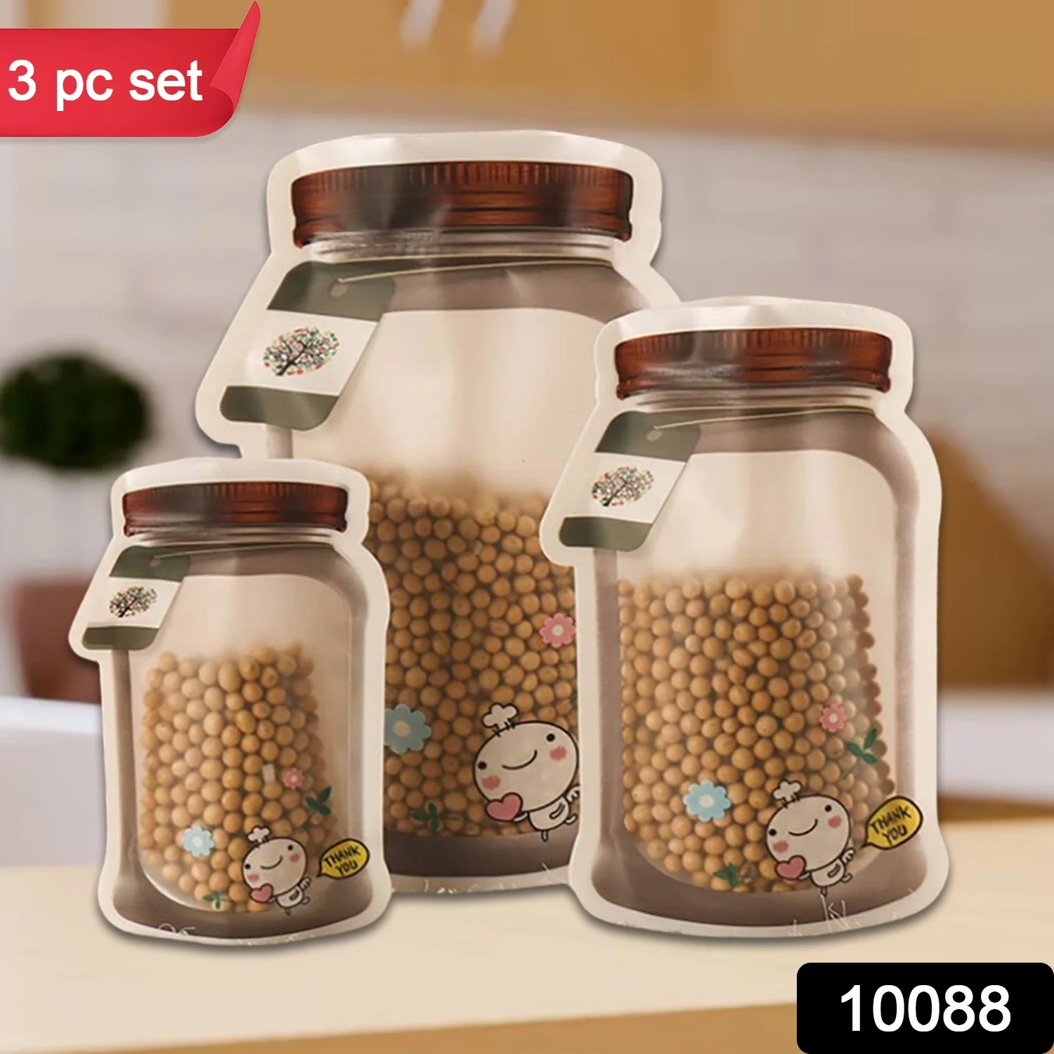 Plastic Transparent Jar Shaped Pouch With Zipper (3 Pcs Set) - Image 2