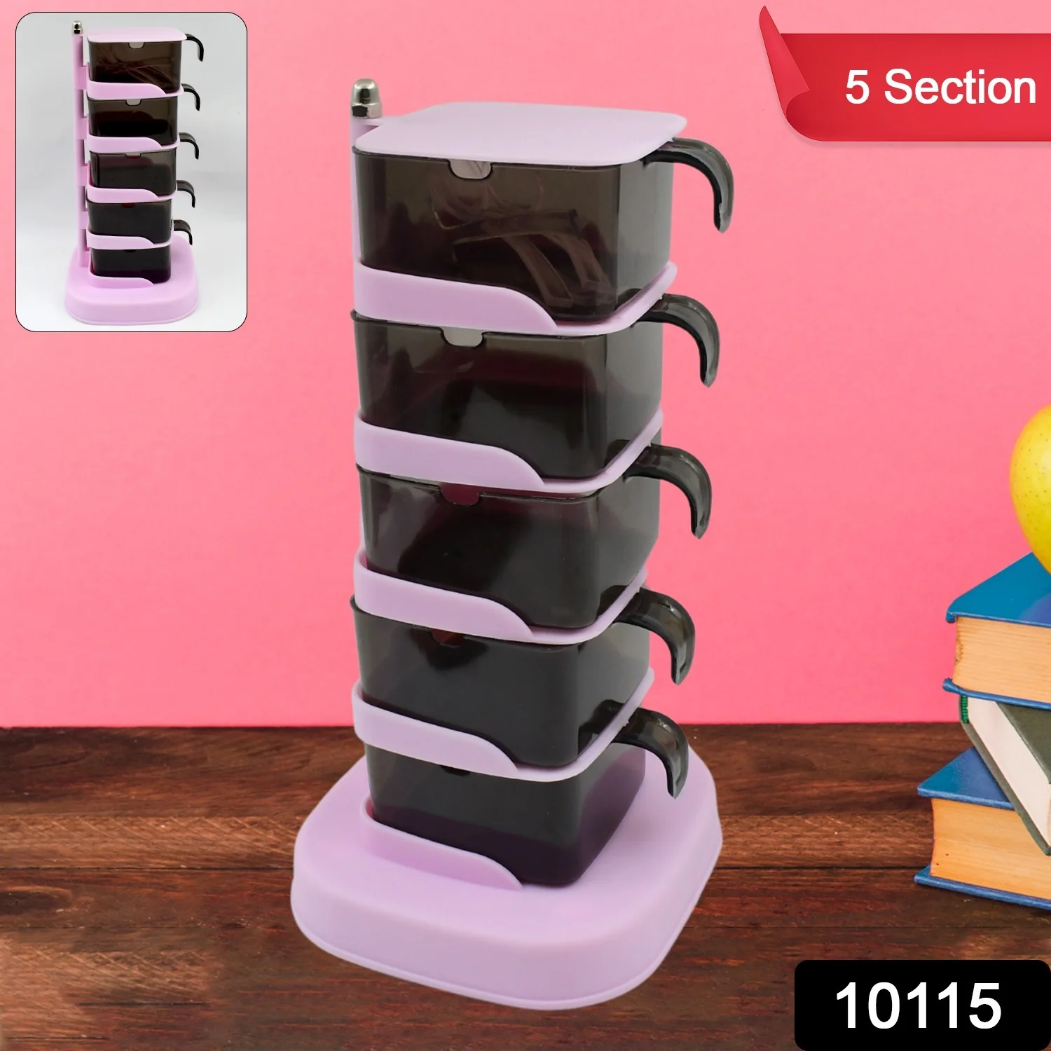 Rotating Spice Jars Vertical Rotatable Seasoning Box 5 Section / Tier 5 Spoon (1 Set) - Image 2
