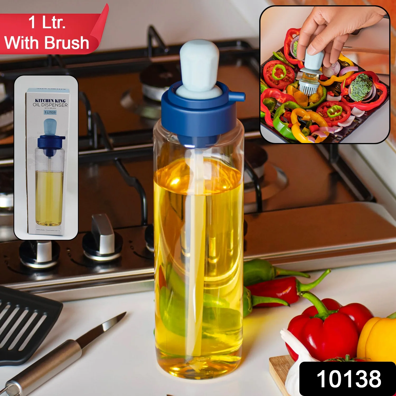2 in 1 Transparent Oil Dispenser with Silicone Oil Dropper Nozzle (1 Pc / With Brush / 1 Ltr) - Image 2
