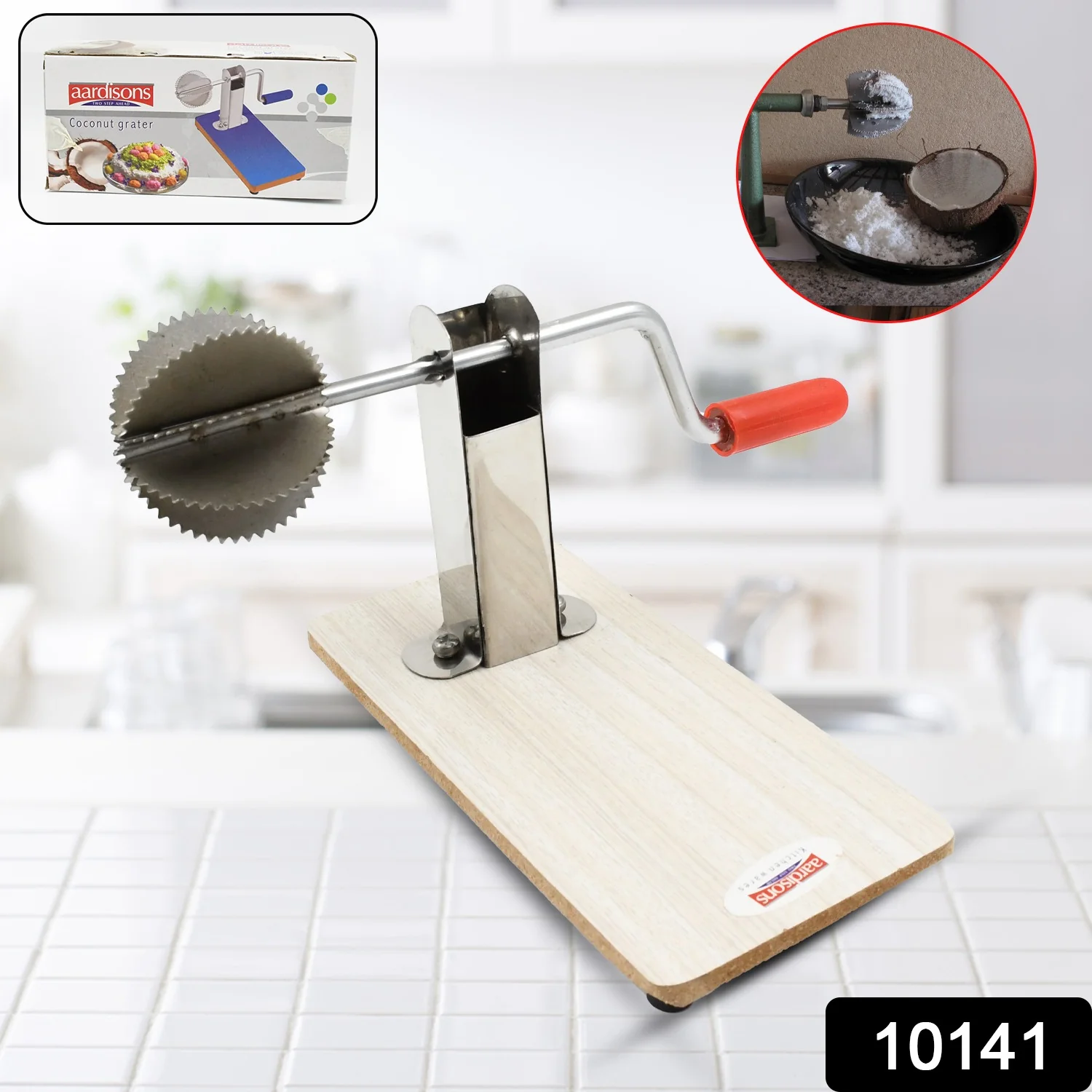 Stainless Steel Coconut Scraper with Wooden Base (1 Pc) - Image 2