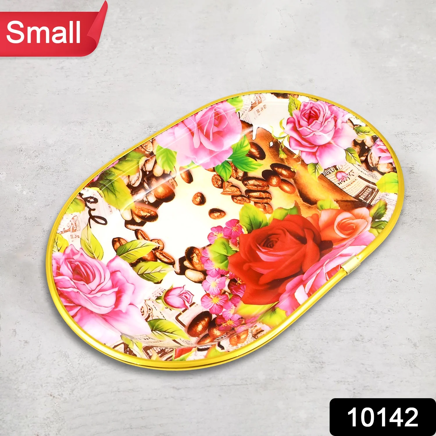 Small Plastic Flower Printed Design Serving Tray (1 Pc / 27 x 18 CM / Mix Color) - Image 2