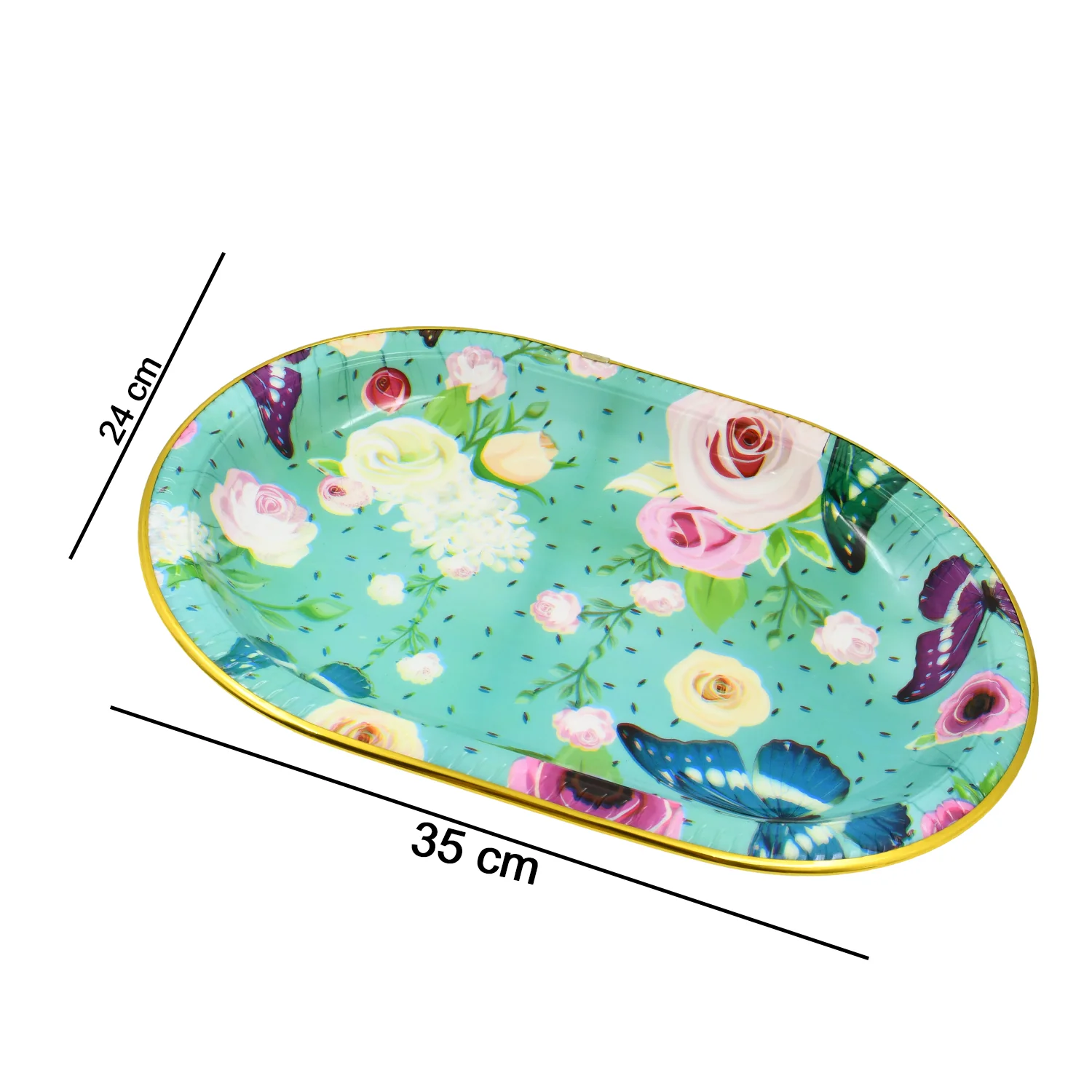 Big Plastic Flower Printed Design Serving Tray (1 Pc / 35 x 24 CM / Mix Color) - Image 5
