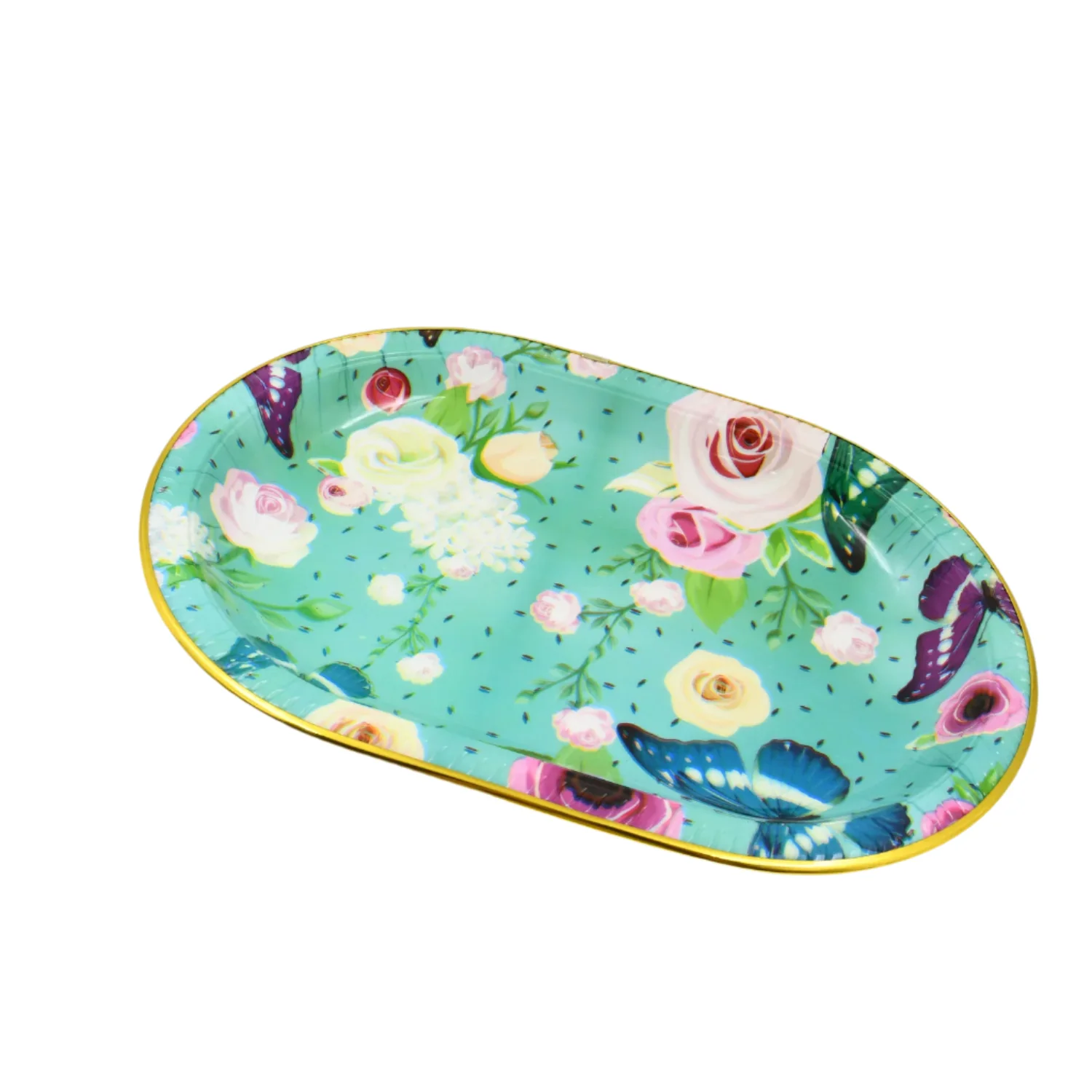 Big Plastic Flower Printed Design Serving Tray (1 Pc / 35 x 24 CM / Mix Color) - Image 6