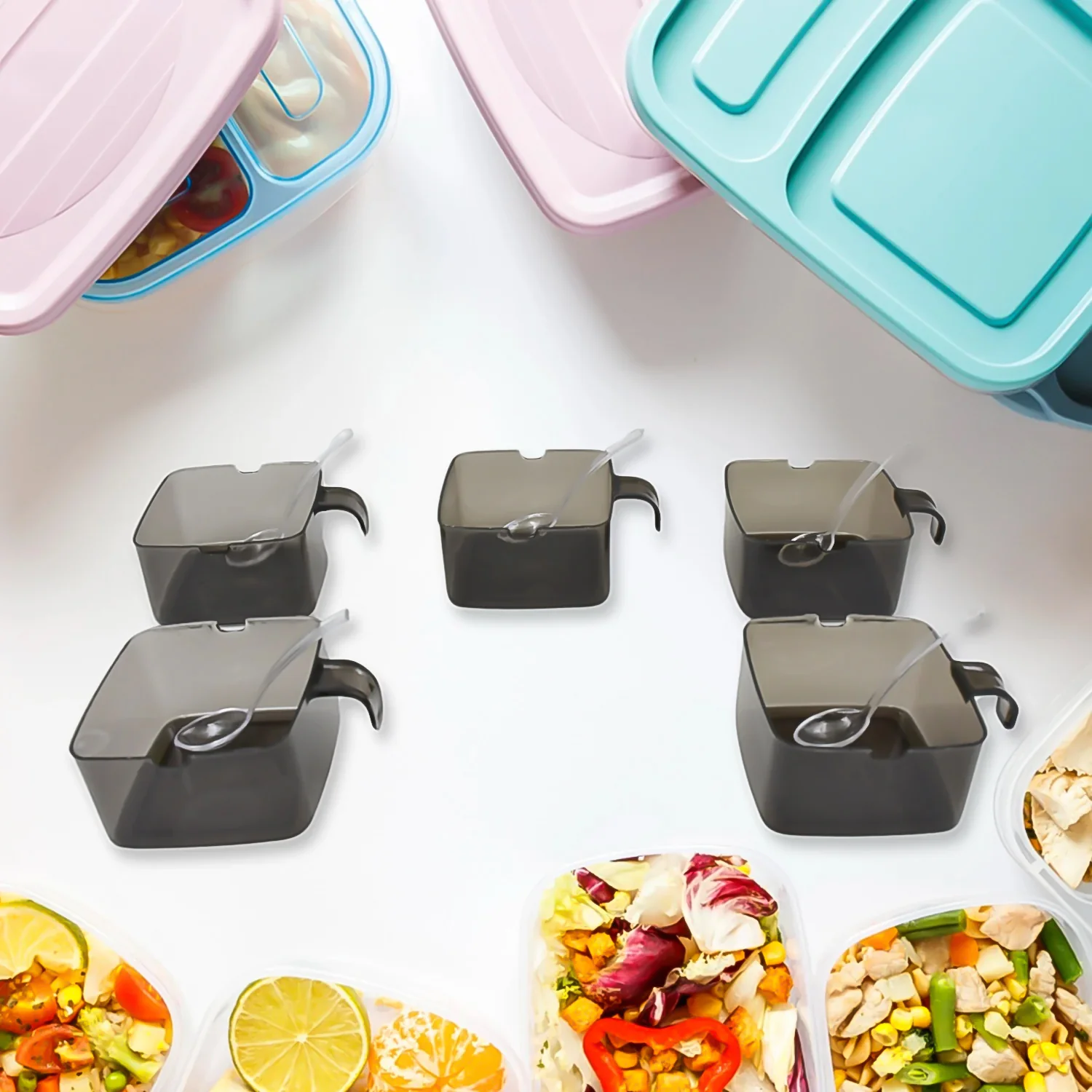 Rotating Spice Jars Vertical Rotatable Seasoning Box 4 Section / Tier With 4 Spoon (1 Set) - Image 4