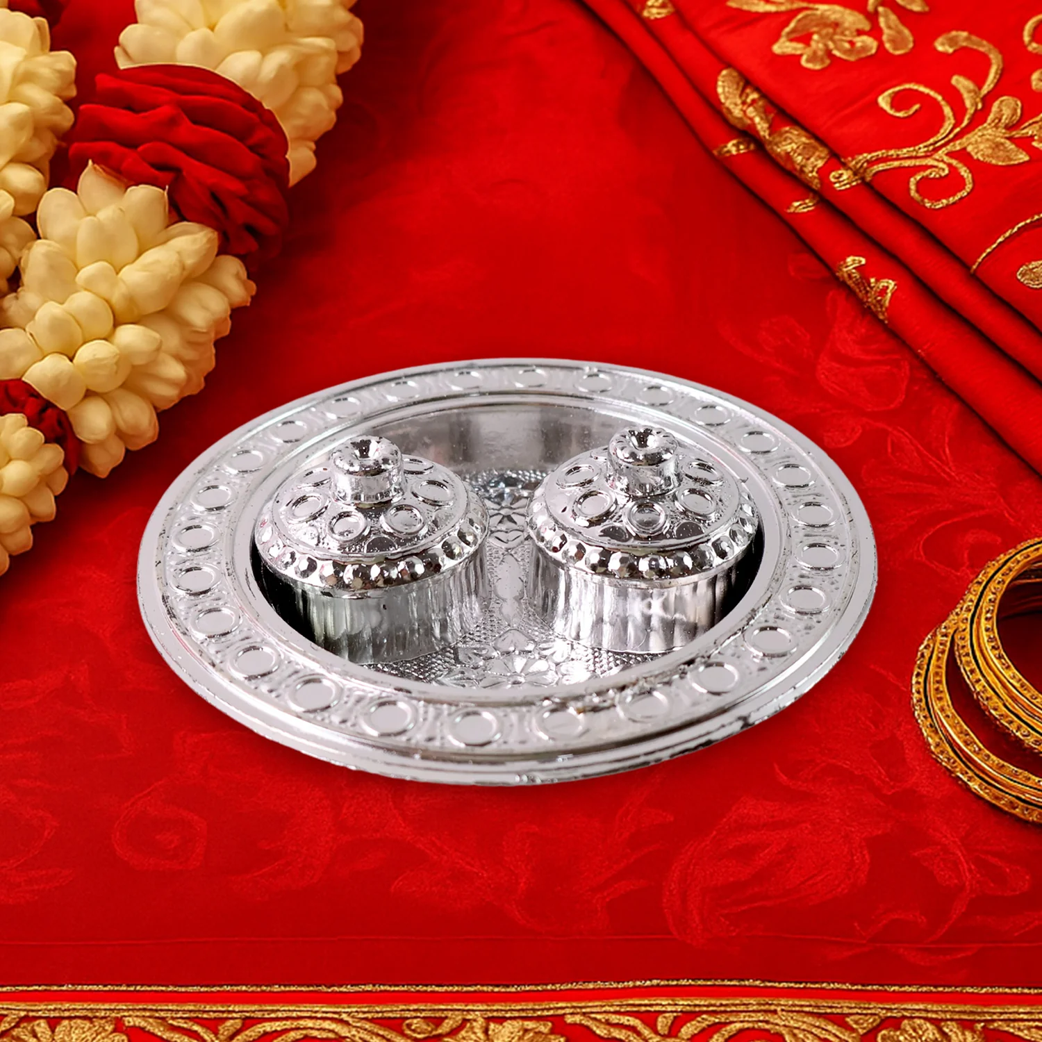 Round Shape Special Puja Thali, Kumkum Thali Holder (1 Pc / Small) - Image 6