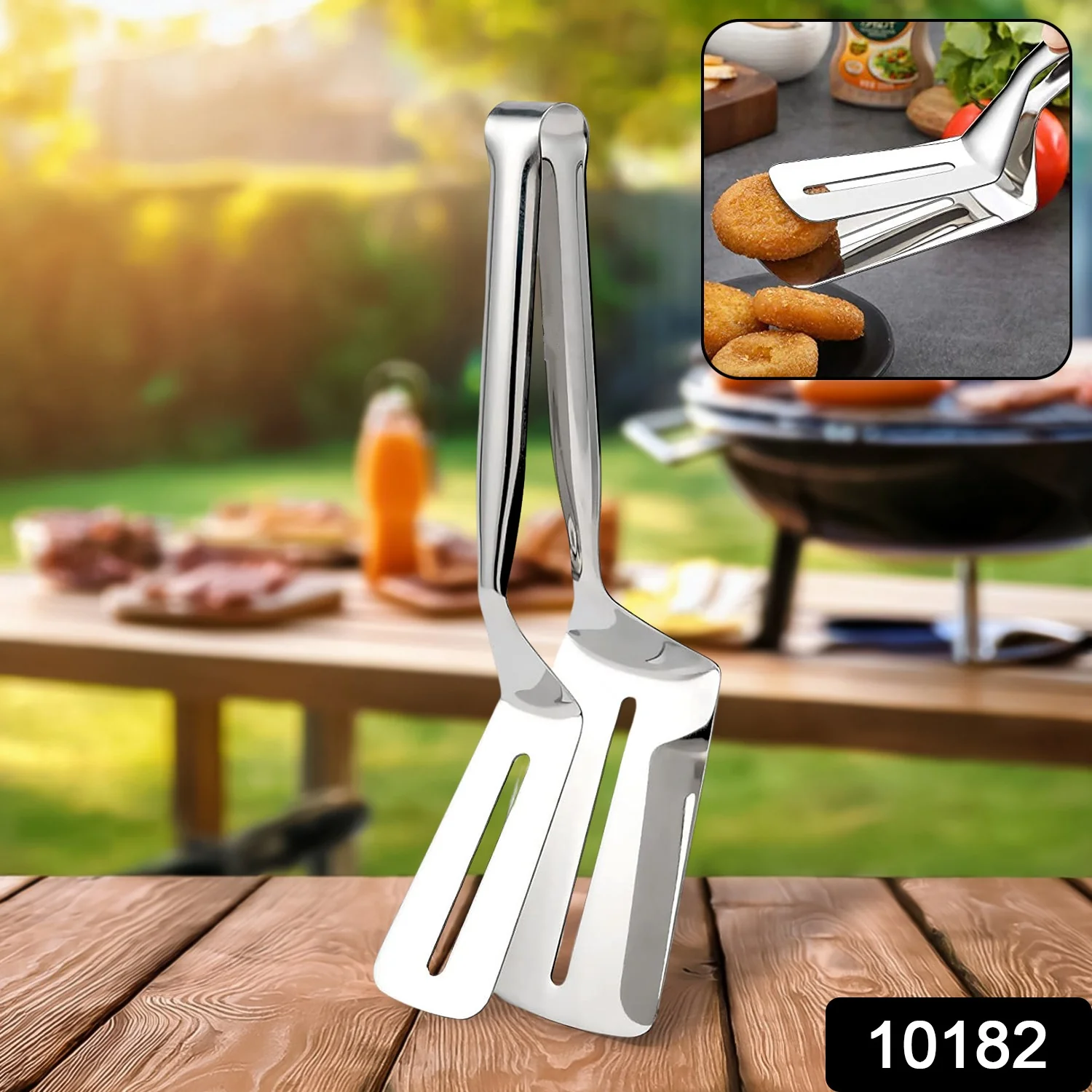 Stainless Steel Slotted Fish Tong – Double-Sided Cooking Spatula (1 Pc / 23 Cm) - Image 2