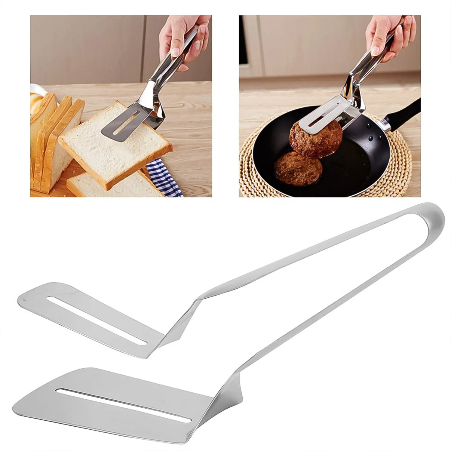 Stainless Steel Slotted Fish Tong – Double-Sided Cooking Spatula (1 Pc / 23 Cm) - Image 3