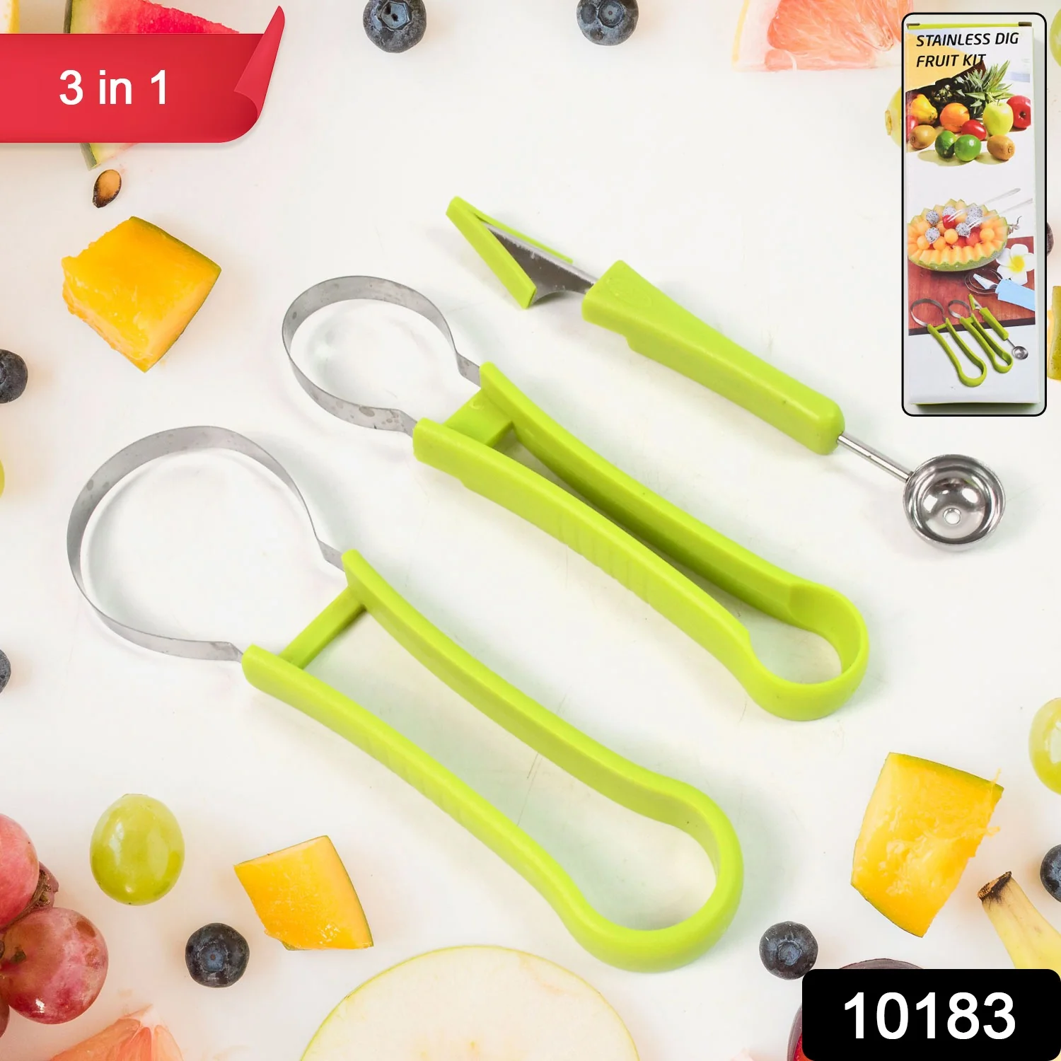 Professional 3 in 1 Stainless Steel Watermelon Cutter Fruit Carving Tools Set (1 Set) - Image 2