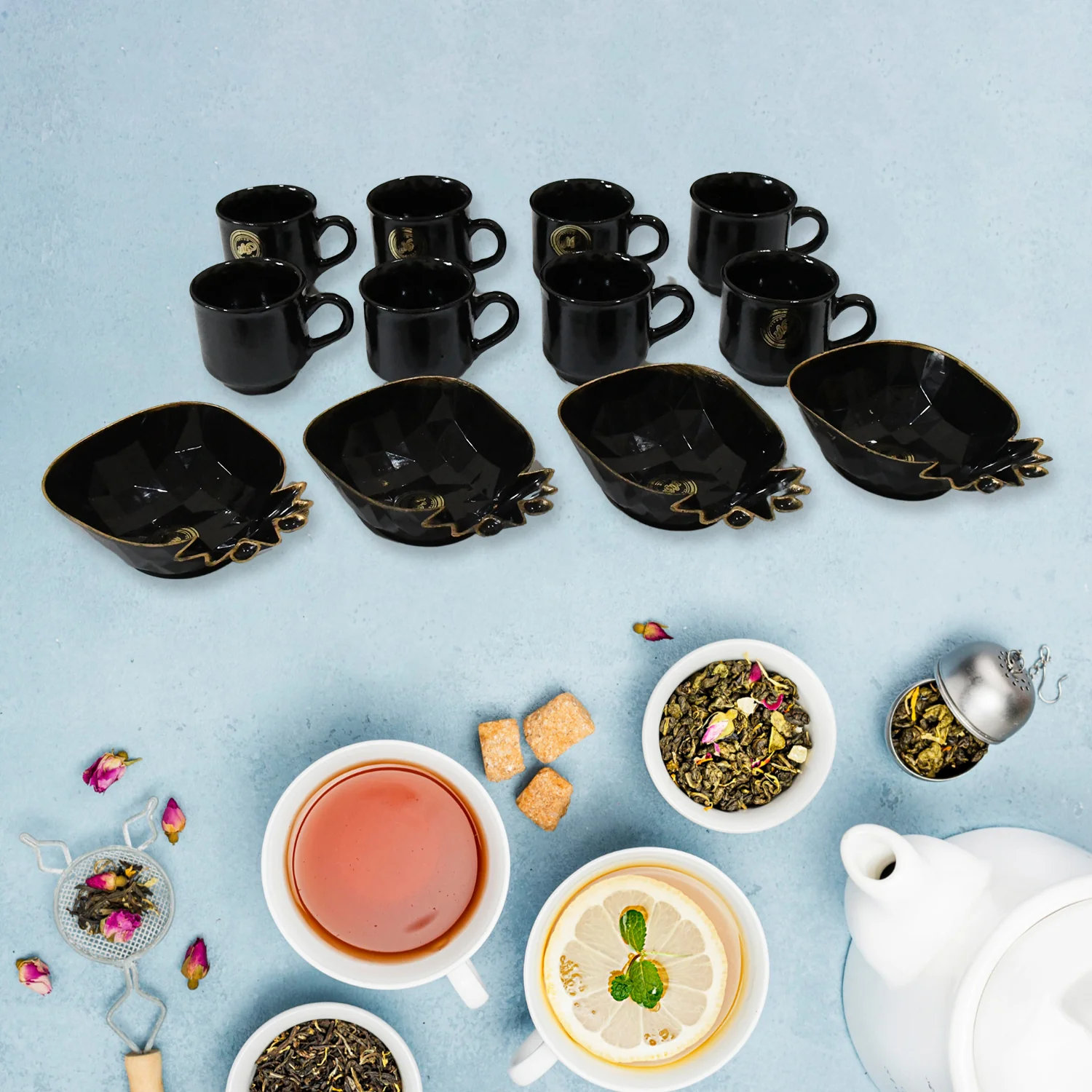 Pine Junction Ceramic Tea / cups / Mug Set Pineapple Shape Serving Bowl (12 Pcs set) - Image 2