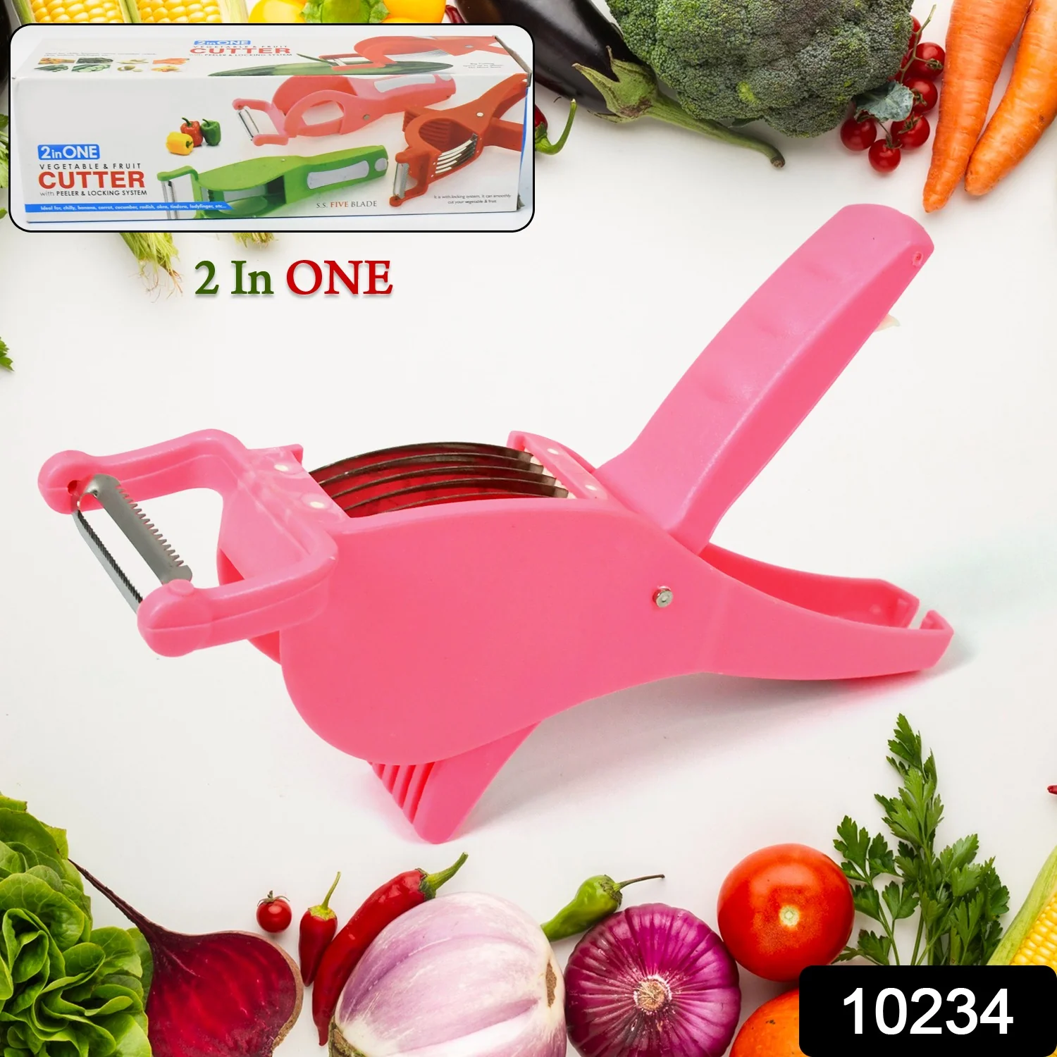 2-in-1 Vegetable & Fruit Cutter with 5-Blade Peeler (1 Pc / Multicolor) - Image 2