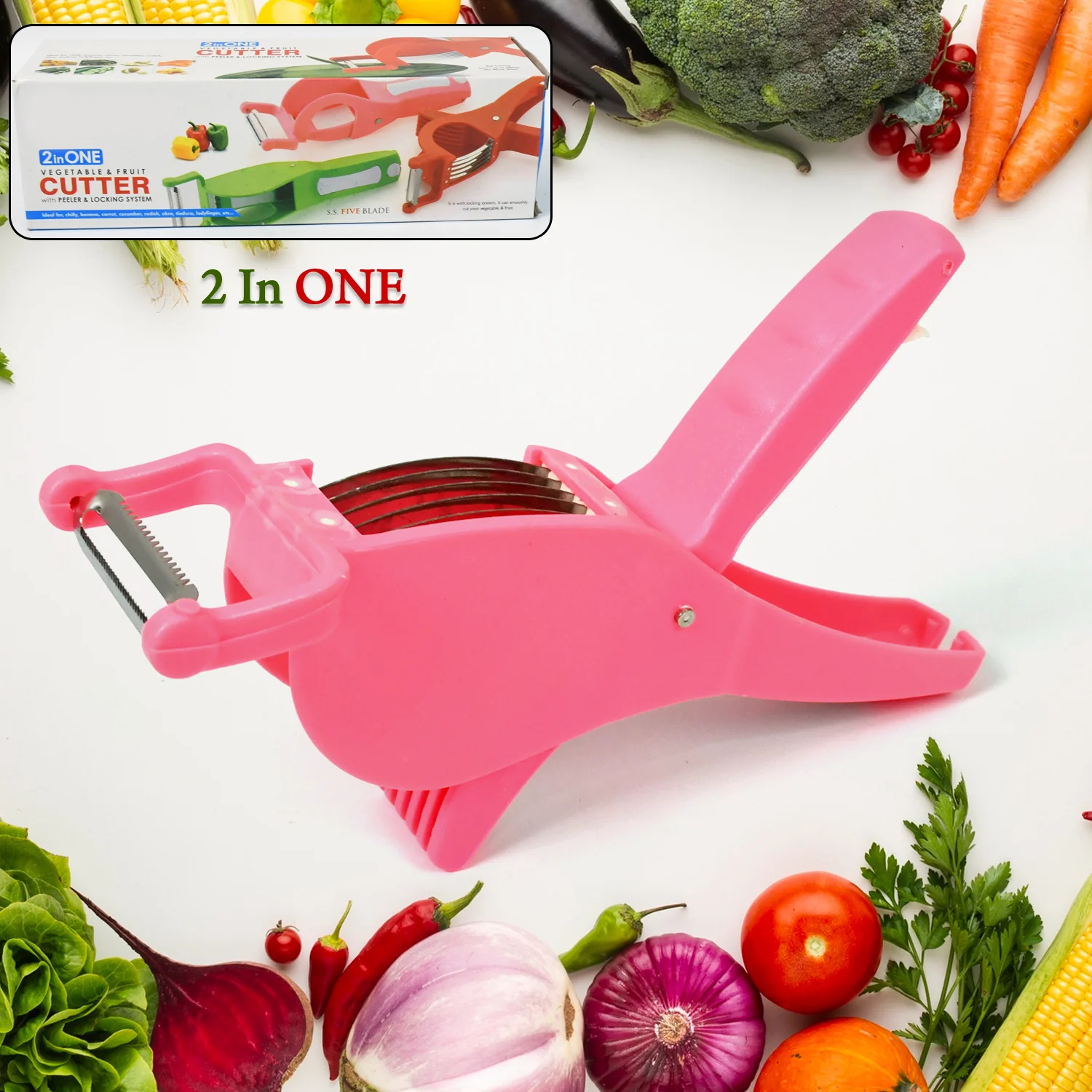 2-in-1 Vegetable & Fruit Cutter with 5-Blade Peeler (1 Pc / Multicolor) - Image 3