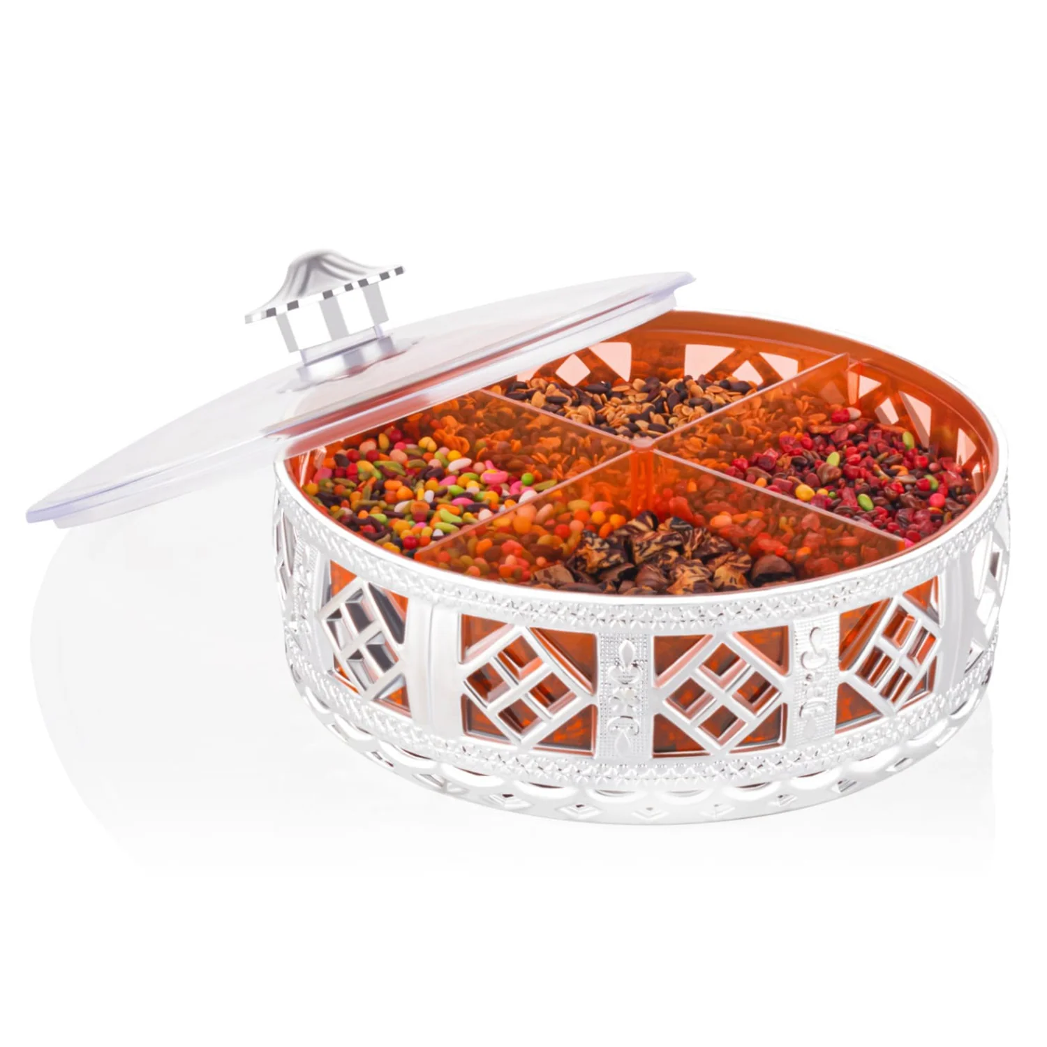 Multipurpose Dry Fruit Box 4 Section Dry Fruit Round Silver Gift Box (1 Pc) - Image 5