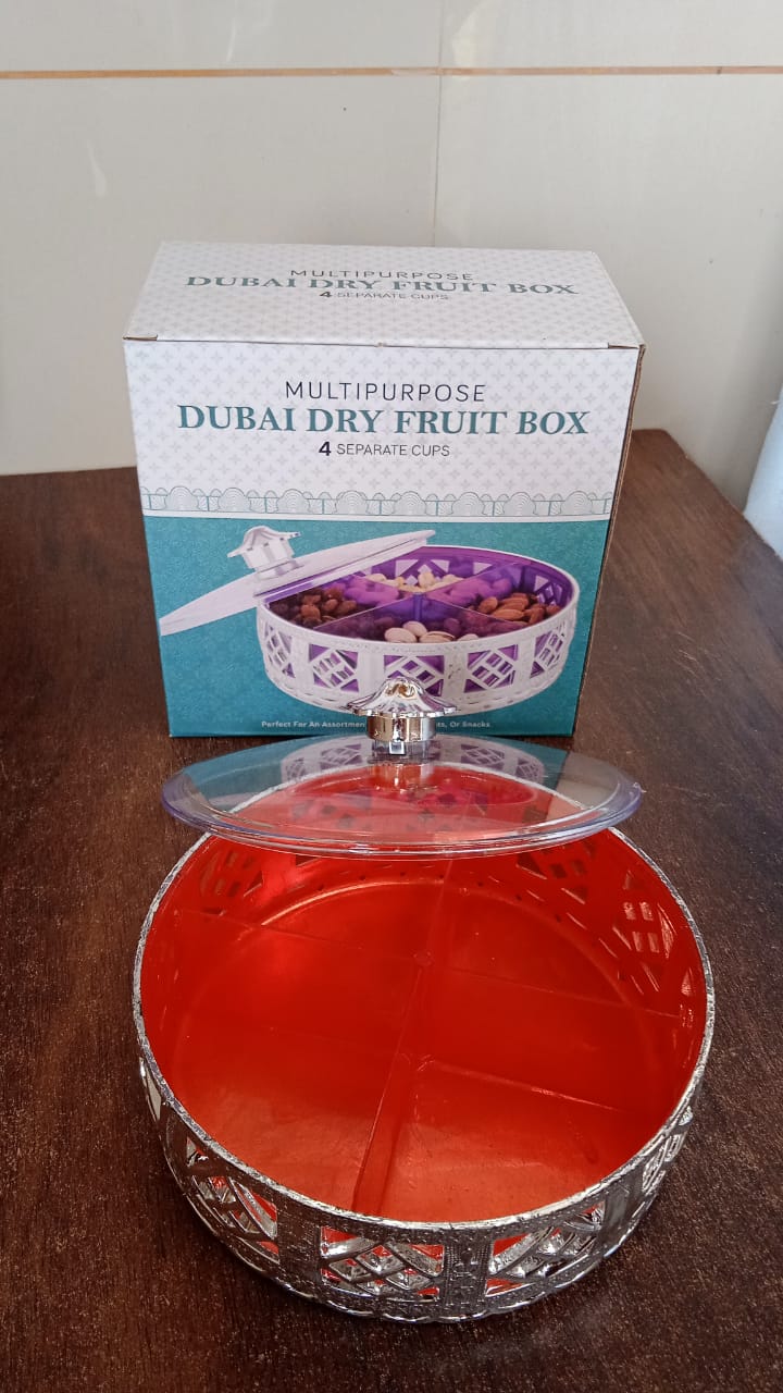 Multipurpose Dry Fruit Box 4 Section Dry Fruit Round Silver Gift Box (1 Pc) - Image 7