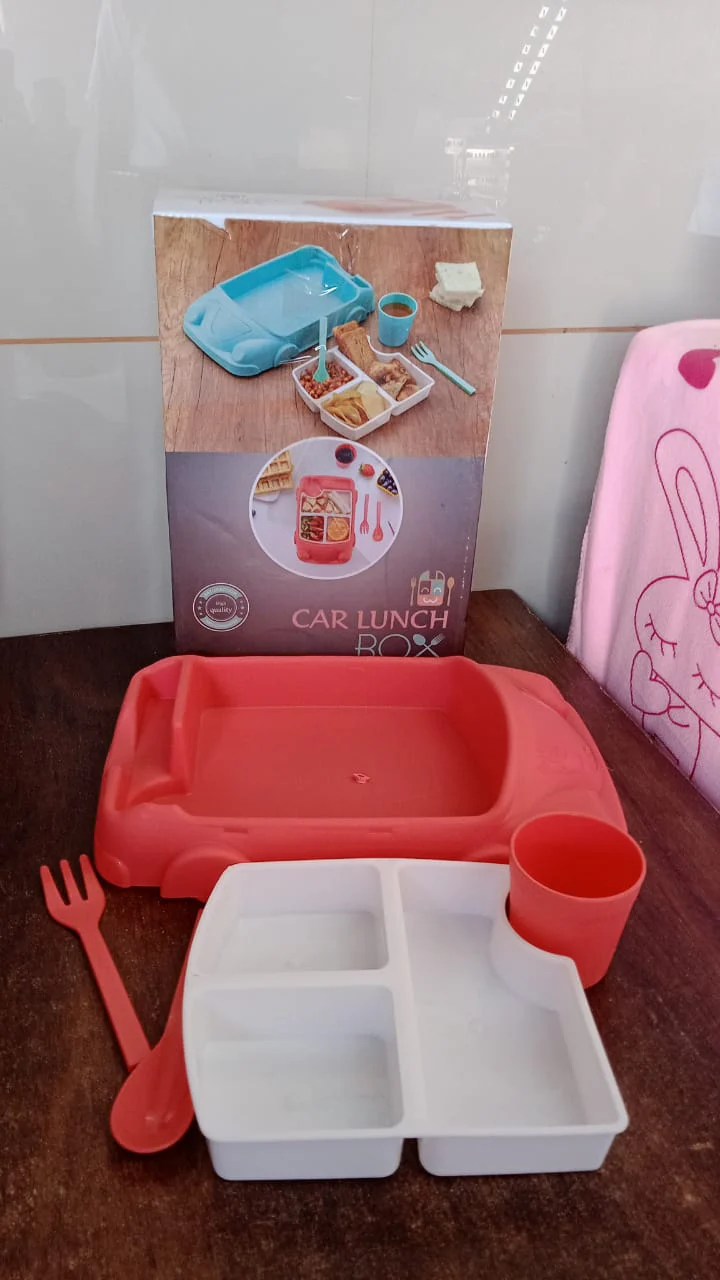 Kid's Car Shaped Plates Cup / Lunch Box Dinnerware (4 Pcs Set / 1000 ML Lunch Box) - Image 11