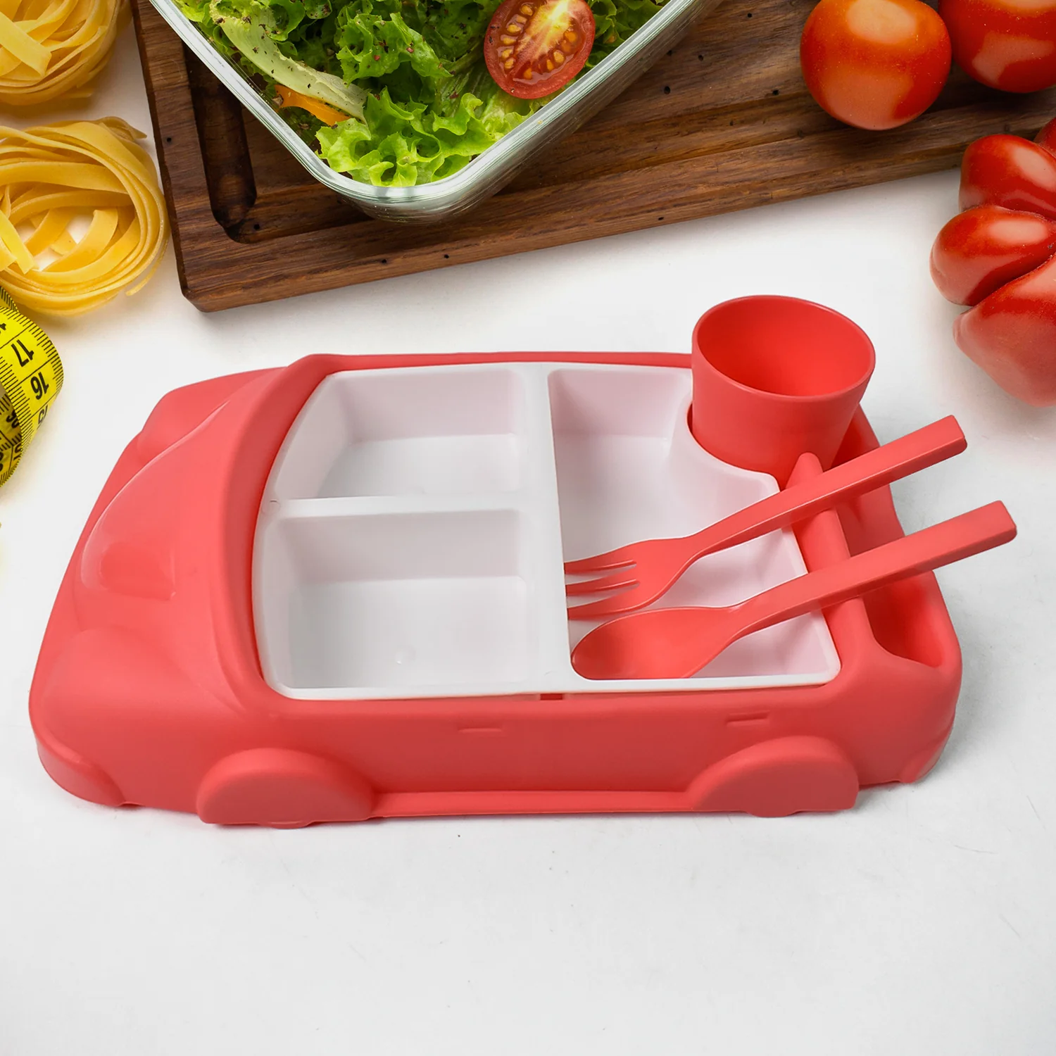 Kid's Car Shaped Plates Cup / Lunch Box Dinnerware (4 Pcs Set / 1000 ML Lunch Box) - Image 8