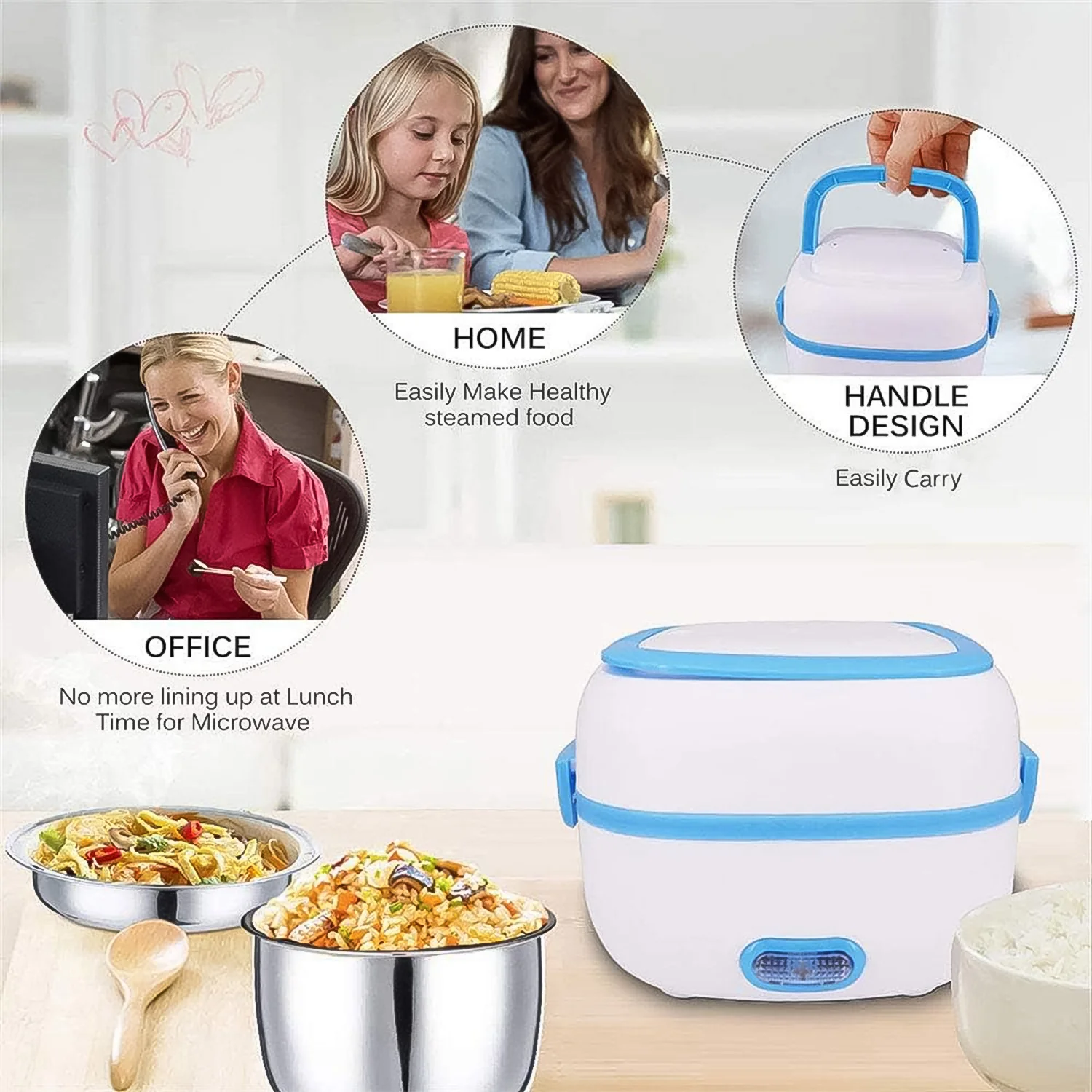 Electric Lunch Box, 3 In 1 Food Heater / Cooker / Steamer with Stainless (1 Set) - Image 3