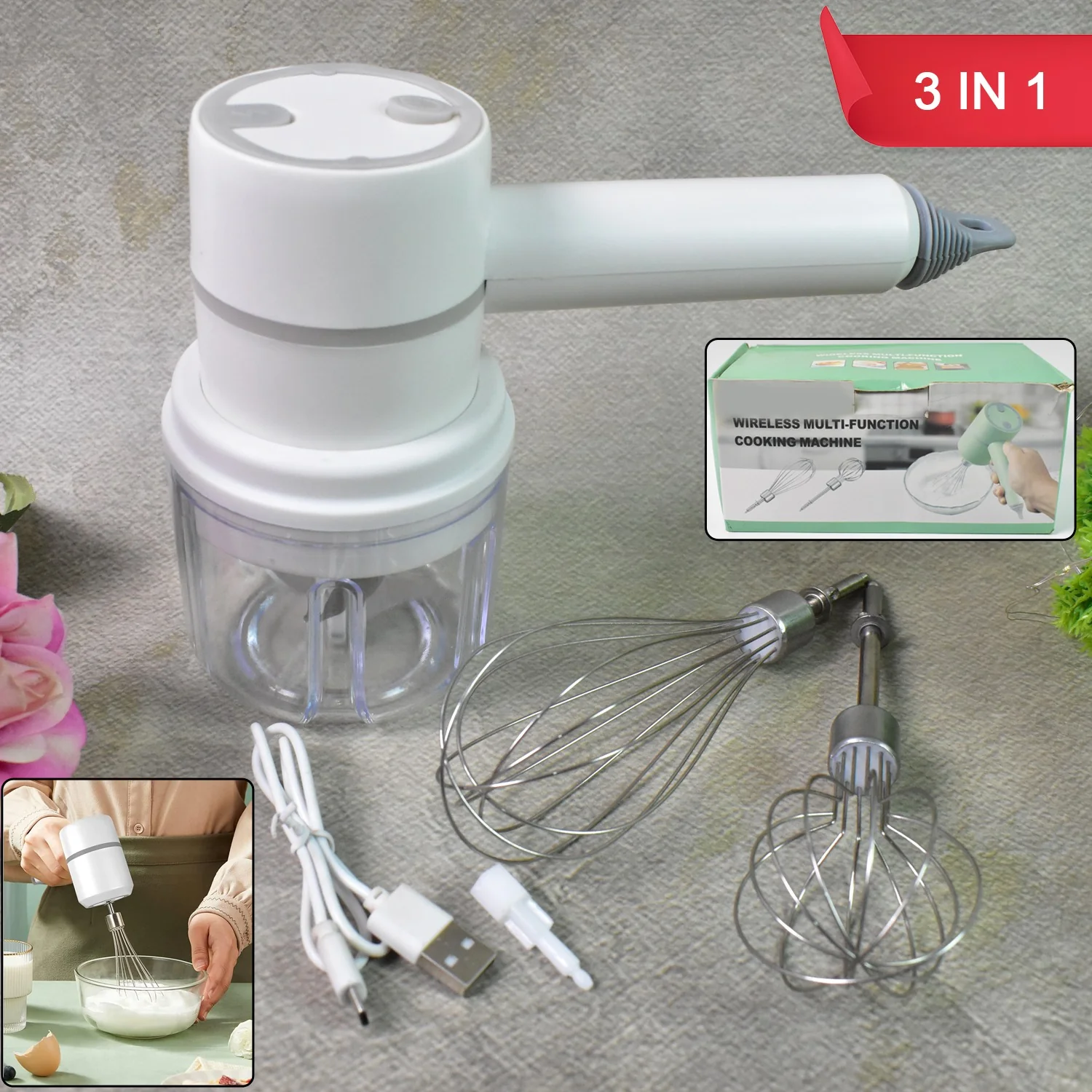 Hand Mixer Food Chopper Cordless 3 in 1 Electric Hand Mixer (1 Set) - Image 3