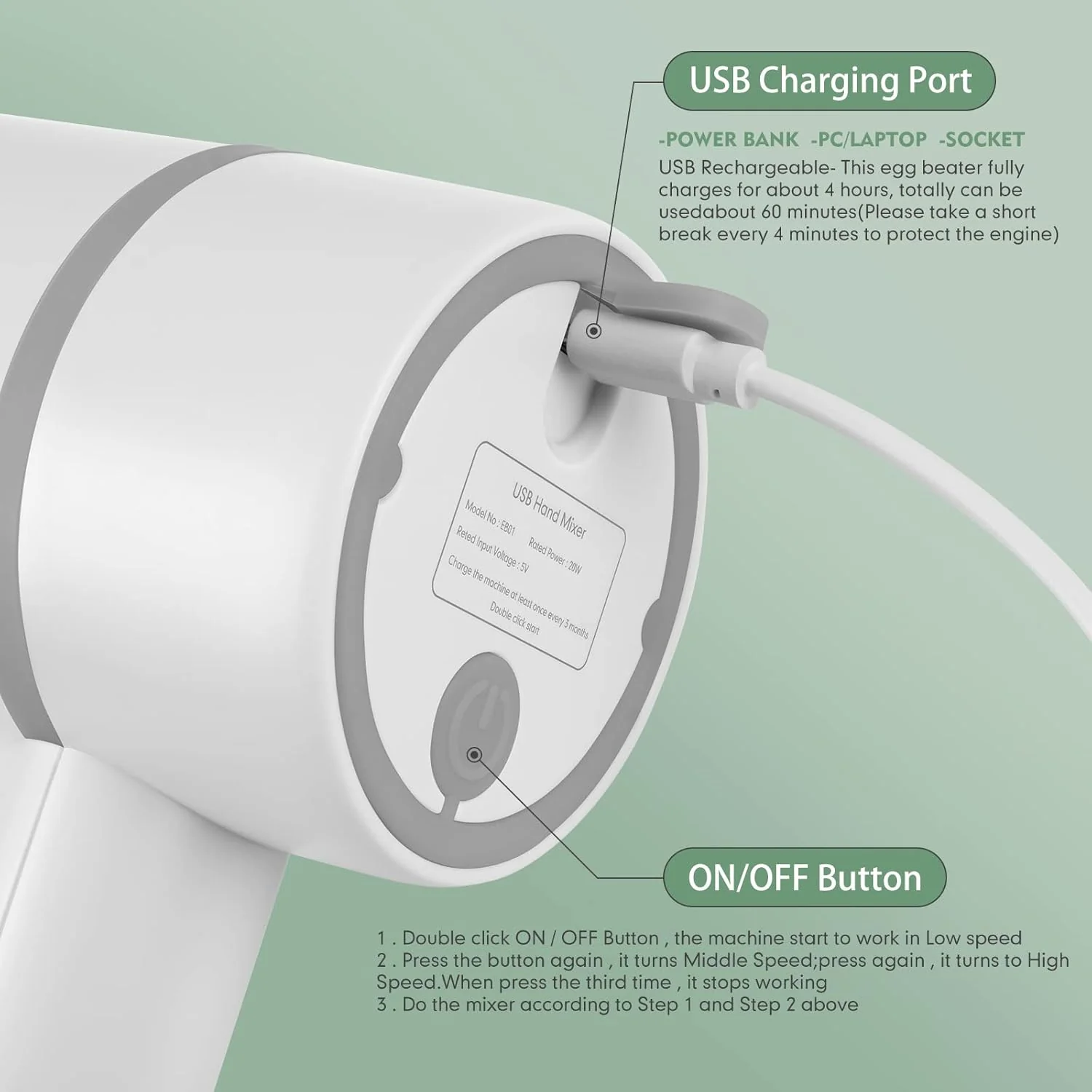 Hand Mixer Food Chopper Cordless 3 in 1 Electric Hand Mixer (1 Set) - Image 6