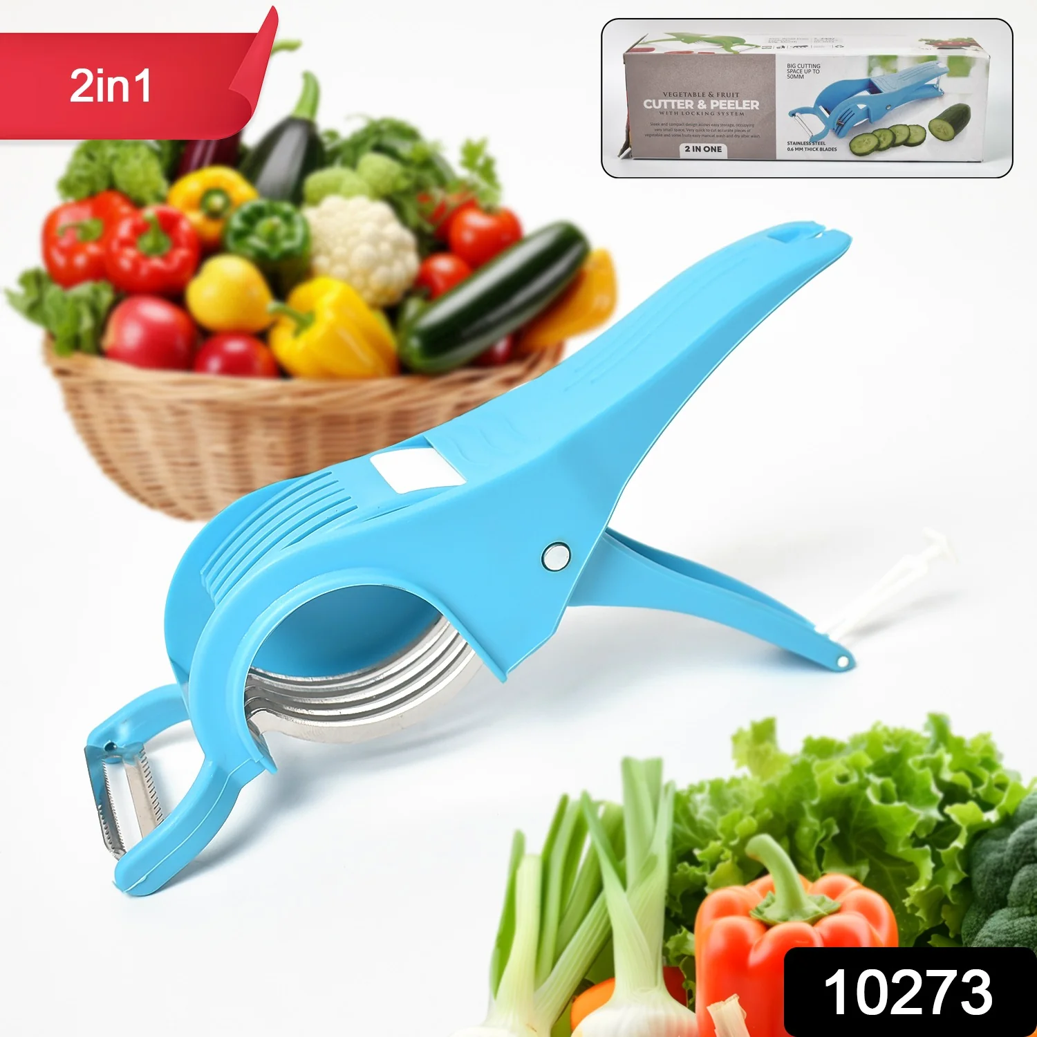 2 in 1 Veg & Fruit Multi Cutter with 5 Blades & Peeler (1 Pc / Multicolor) - Image 2