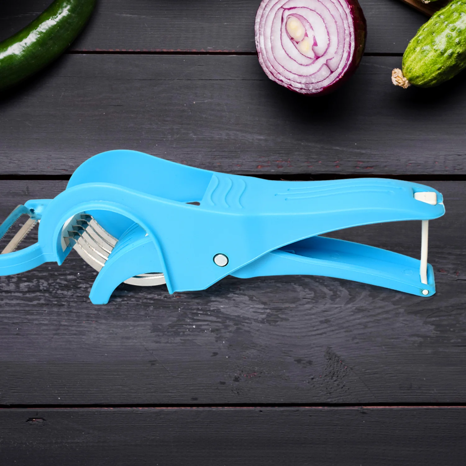 2 in 1 Veg & Fruit Multi Cutter with 5 Blades & Peeler (1 Pc / Multicolor) - Image 4