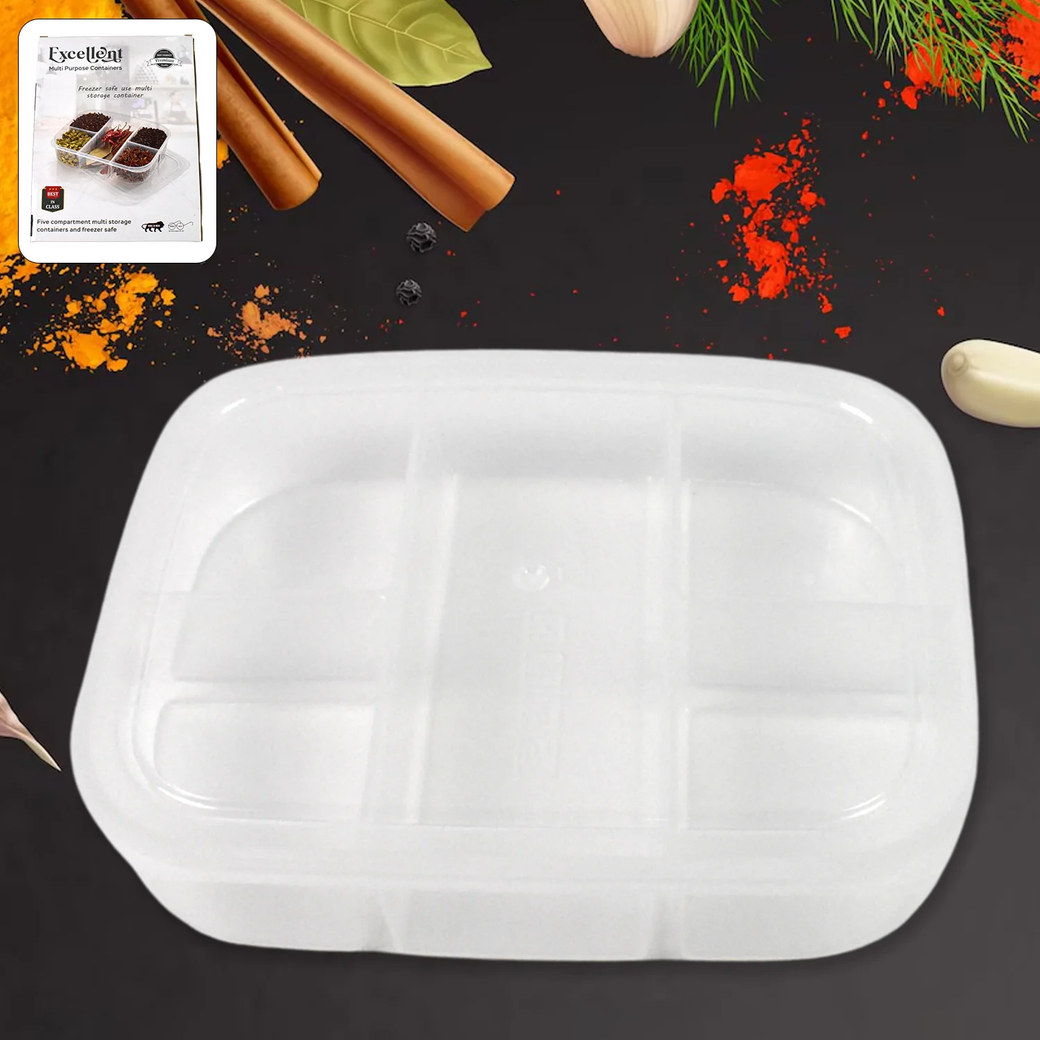 Plastic 5- Compartment Excellent container Reusable Lunch Box (1 Pc) - Image 3