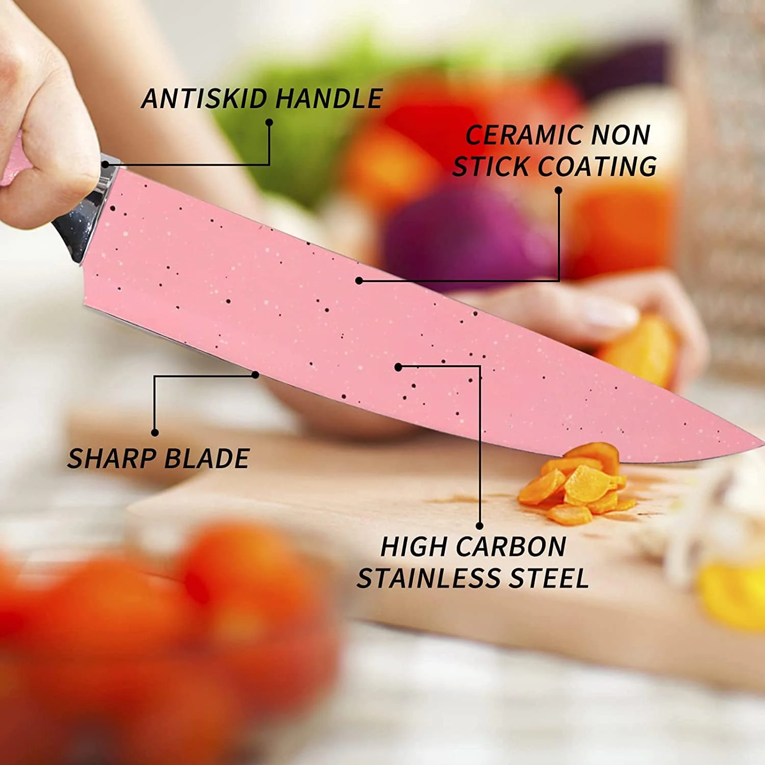 Stainless Steel Non Stick Ceramic Coating 6 Pcs Chef Kitchen Knife Set - Image 4