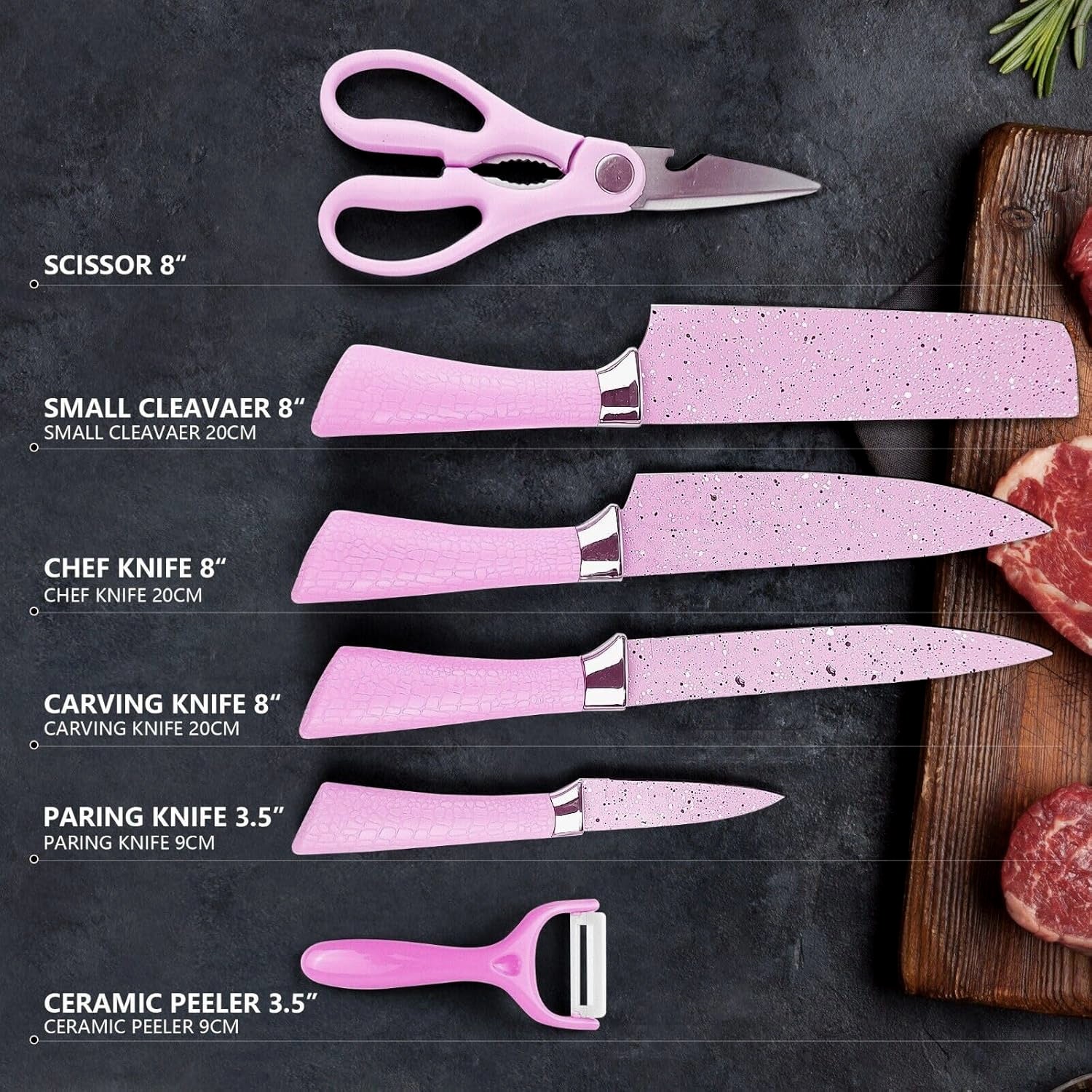 Stainless Steel Non Stick Ceramic Coating 6 Pcs Chef Kitchen Knife Set - Image 6