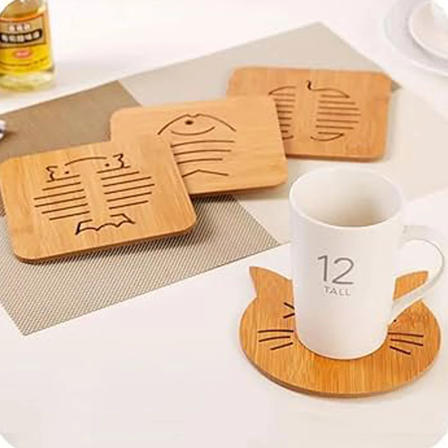 Square Bamboo Wood Table Place mat Hot Pot Cup Mat Tea Coaster(14×14 Cm / 1 Pc) - Image 3