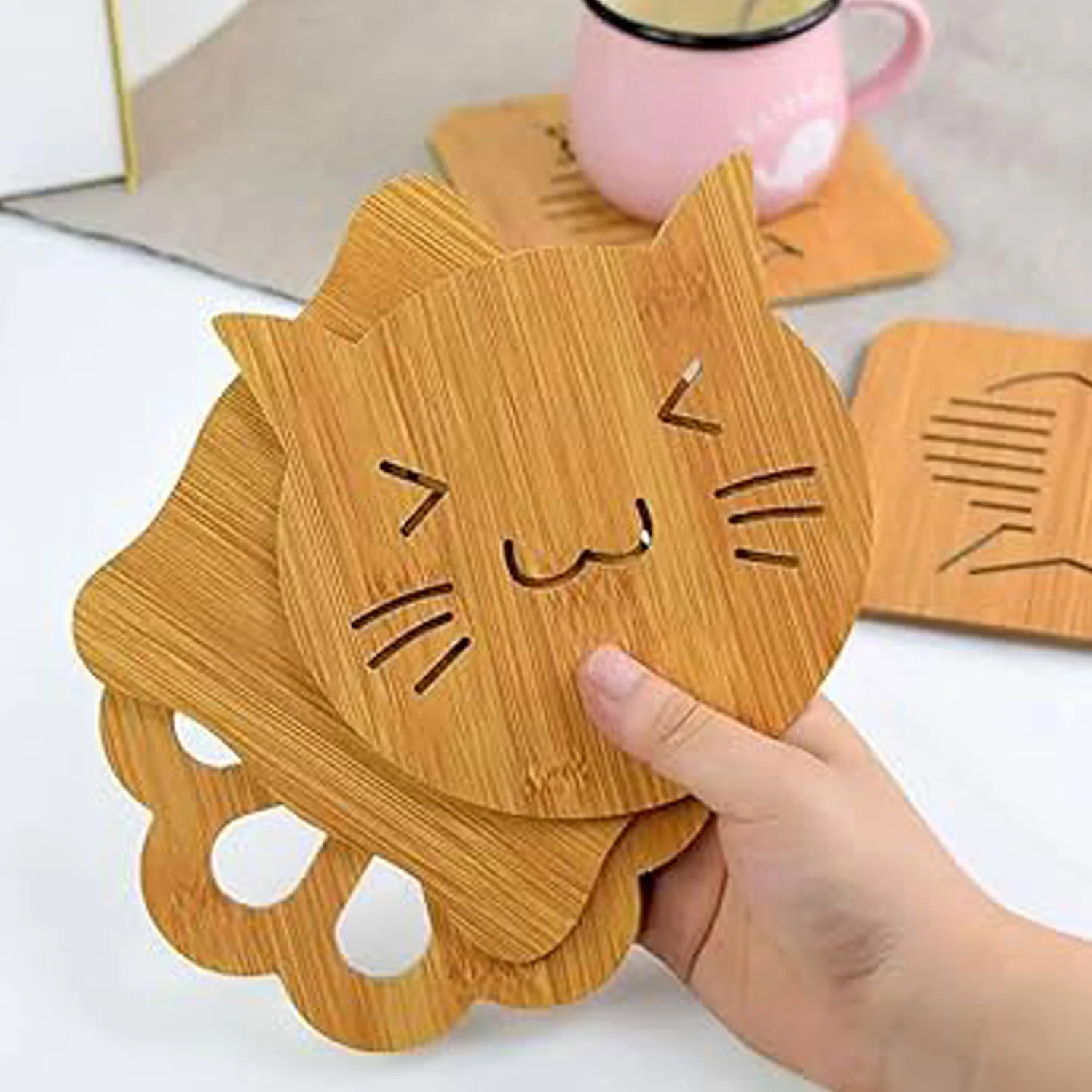 Square Bamboo Wood Table Place mat Hot Pot Cup Mat Tea Coaster(14×14 Cm / 1 Pc) - Image 7