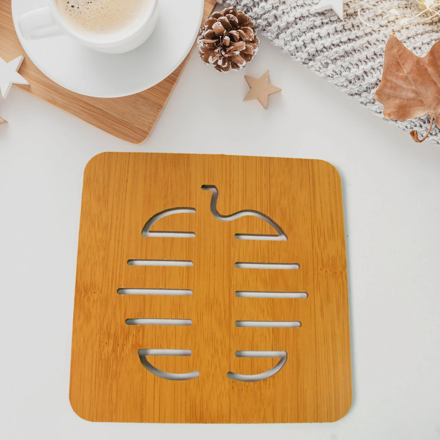 Square Bamboo Wood Table Place mat Hot Pot Cup Mat Tea Coaster(14×14 Cm / 1 Pc) - Image 4