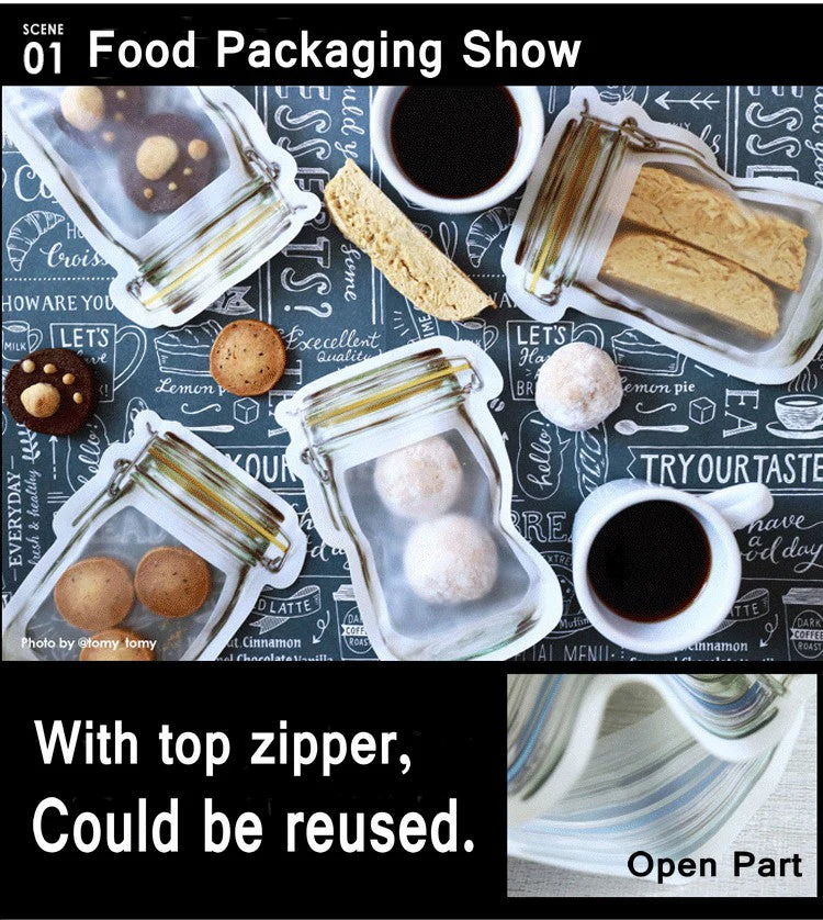 Reusable Airtight Seal Plastic Food Storage Mason Jar Zipper (150ml) - Image 8