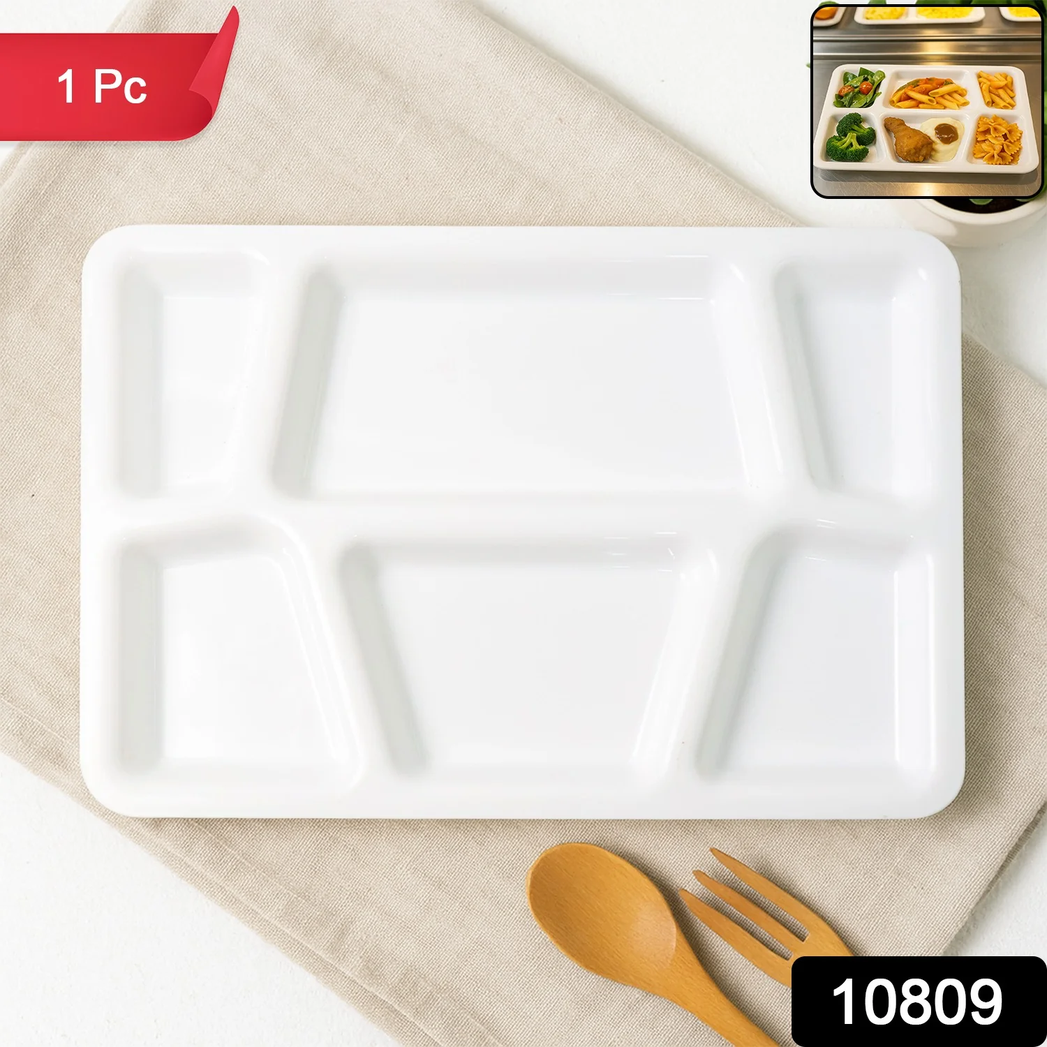 Plastic Multi-Compartment Rectangular Meal Serving Tray / Plate (1 Pc / White) - Image 2