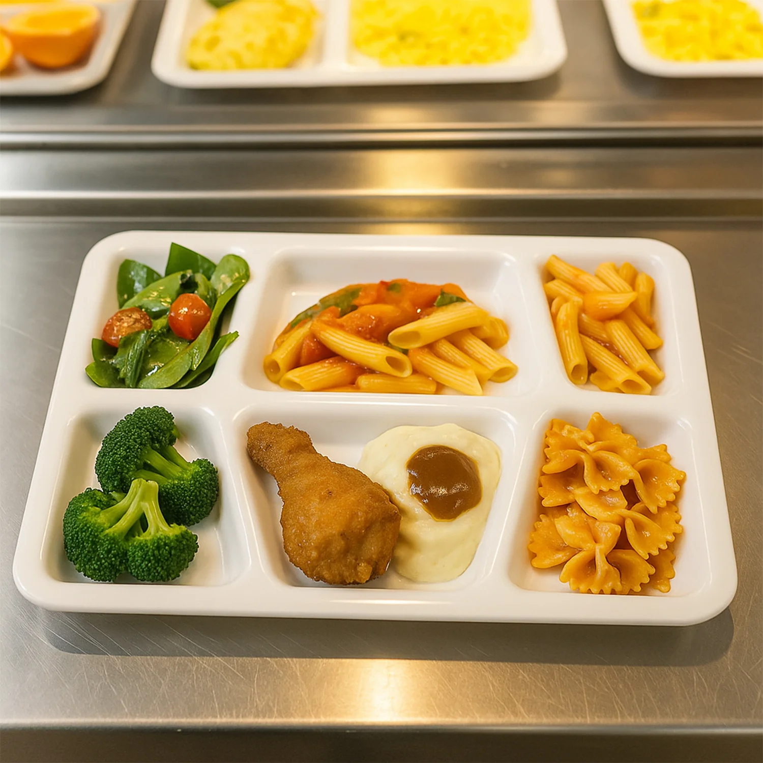 Plastic Multi-Compartment Rectangular Meal Serving Tray / Plate (1 Pc / White) - Image 3