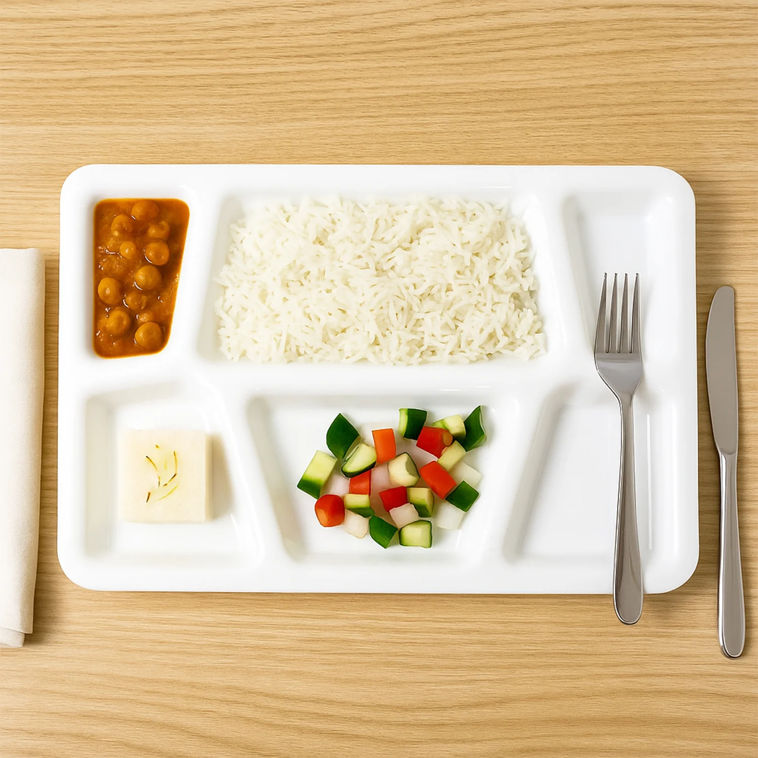 Plastic Multi-Compartment Rectangular Meal Serving Tray / Plate (1 Pc / White) - Image 4