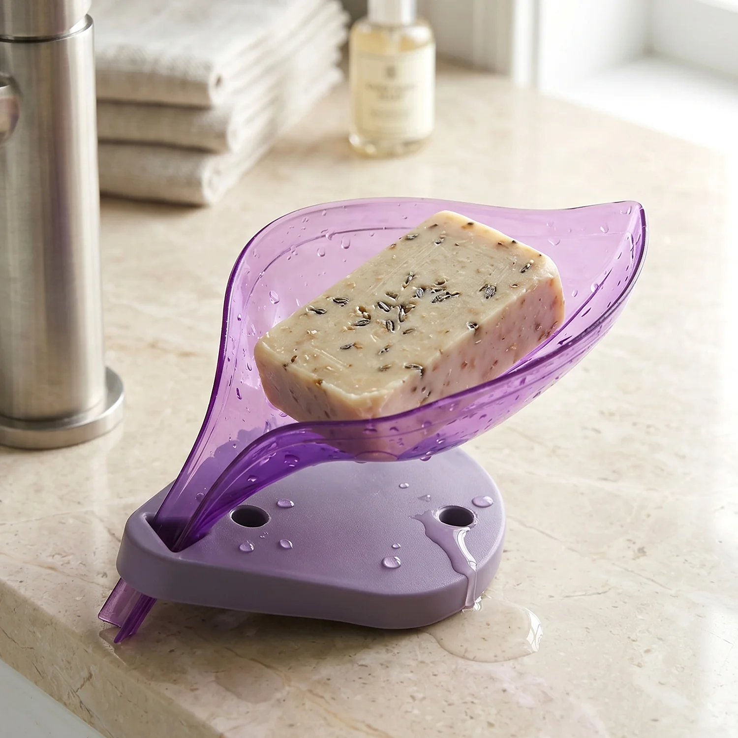 Leaf Shape Soap Tray Holder with Drain Design Bathroom Soap Stand Dish  (1 Pc) - Image 5
