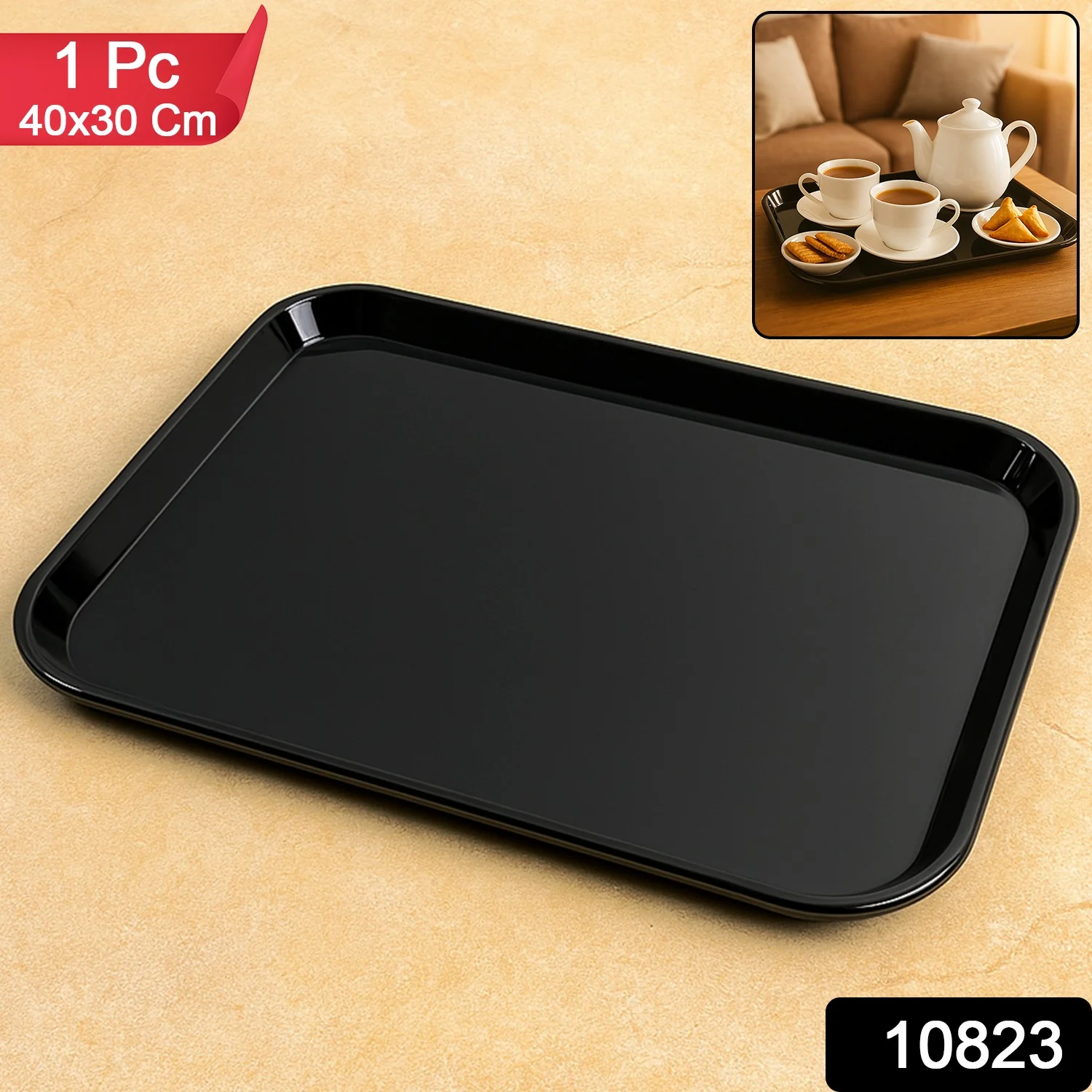 Plastic Serving Tray / Plate – 40 × 30 cm (1 Pc / Black) - Image 2
