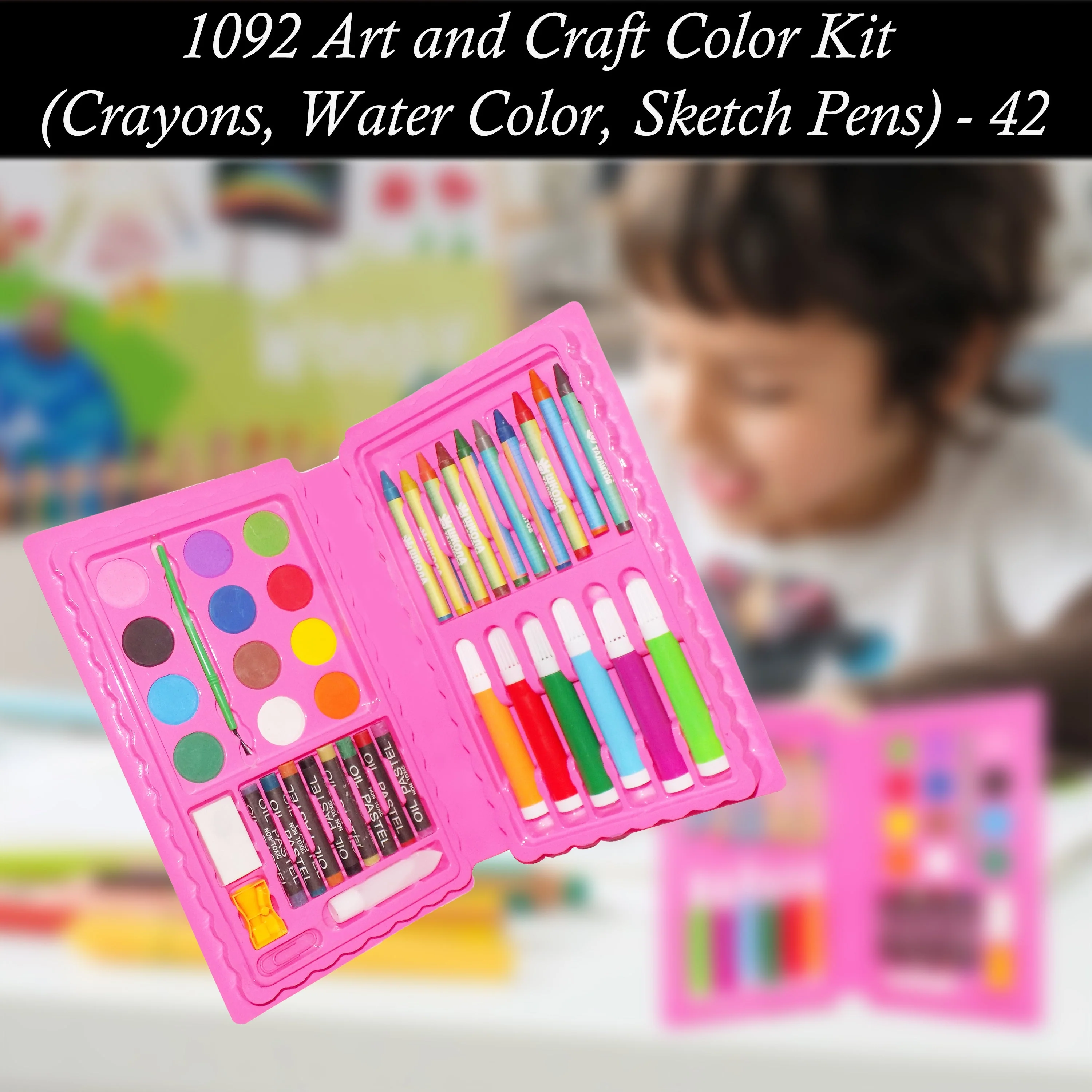Coloring Combo Colors Box Color Pencil, Crayons, Water Color, Sketch Pens Set of 42 - Image 3