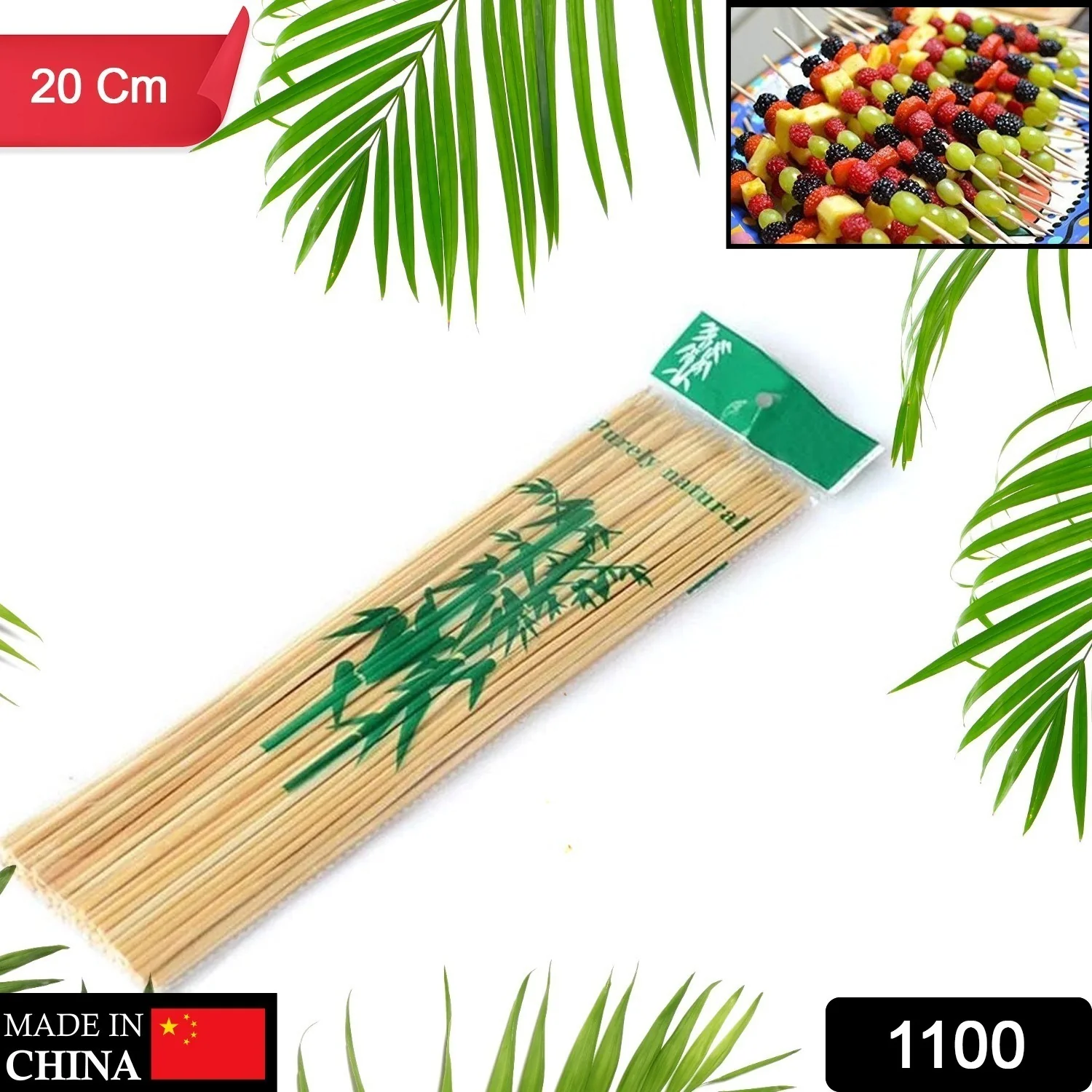 Camping Wooden Bamboo BBQ Skewers 20 cm  Sticks for Meat Party Pack - Image 2