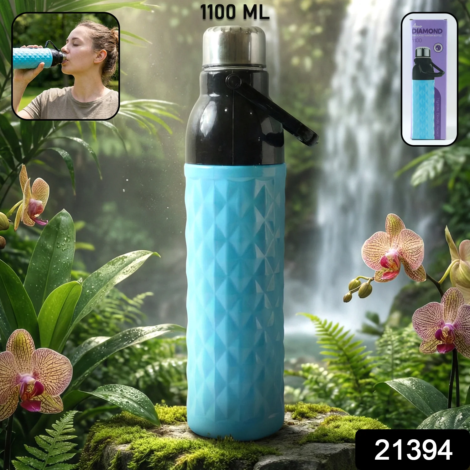 Plastic 1100 ML Approx Diamond Texture Sports Water Bottle (1 Pc) - Image 2