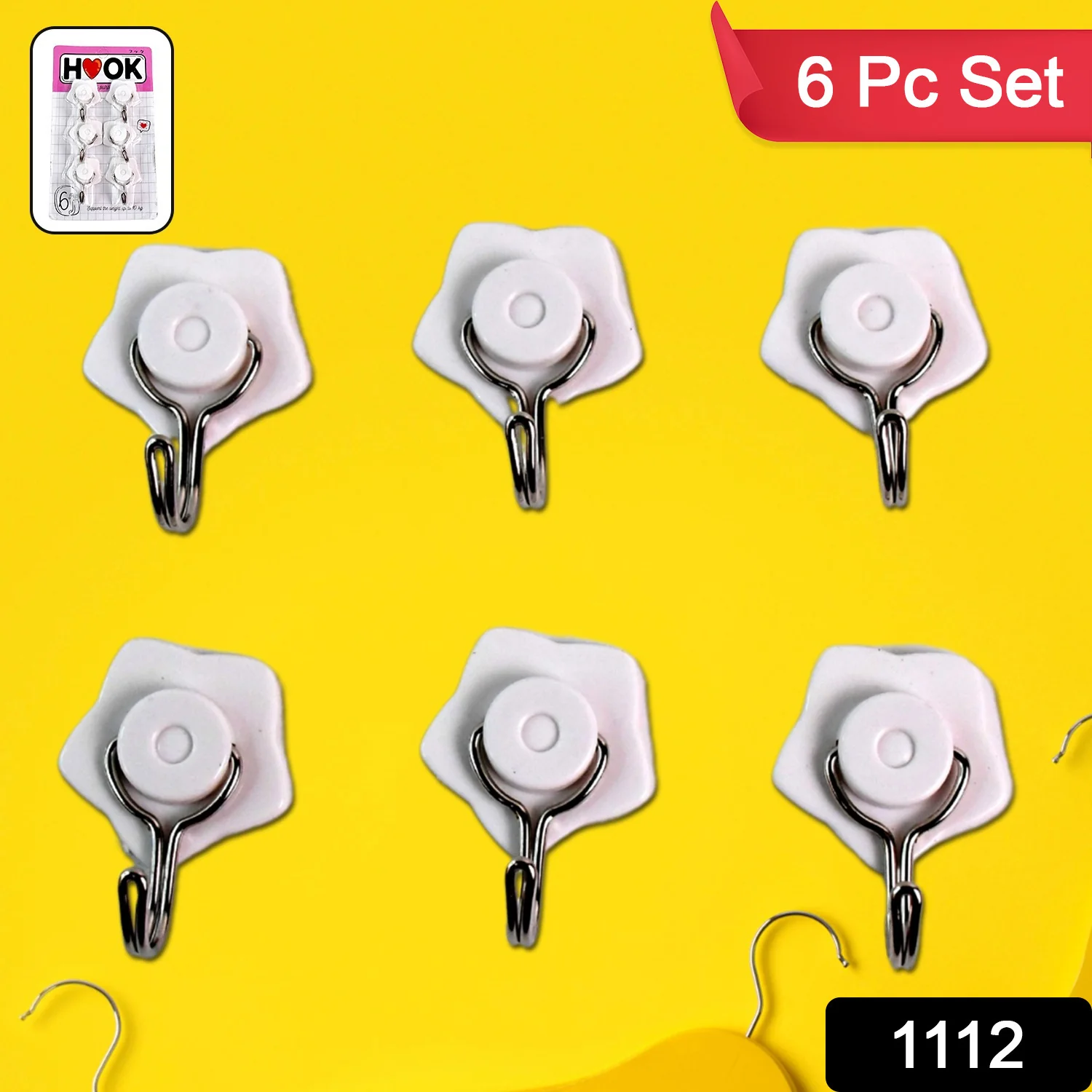 Multipurpose Self Adhesive Plastic Wall Hooks - 6 pcs - Image 2