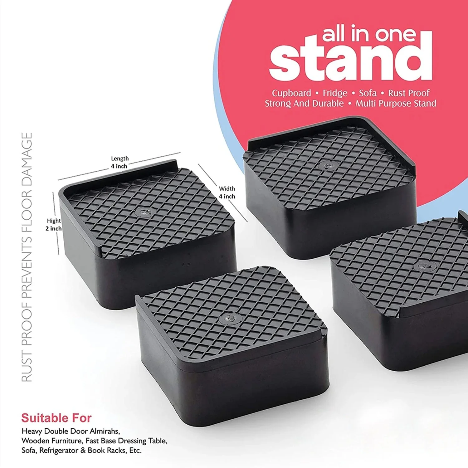 Multipurpose Heavy Duty Cupboard / Refrigerator / Sofa Base Stand - Set of 4 Pcs - Image 7