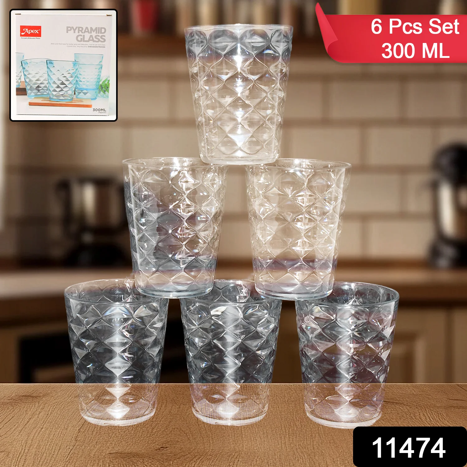 Apex Pyramid Design Unbreakable Plastic Glass – 300 ML - Image 2