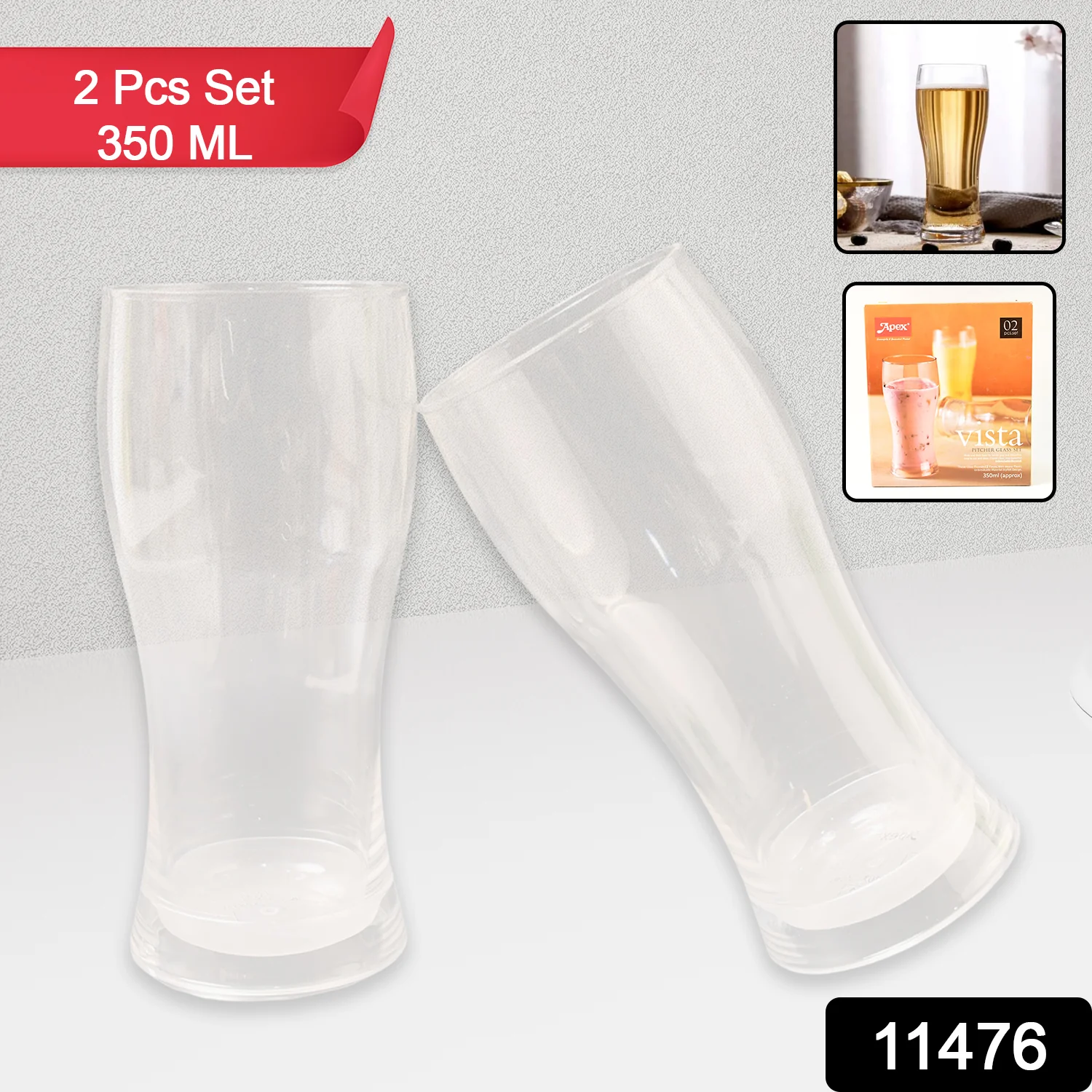 Apex Vista Unbreakable Pitcher Glass Set – 350 ML (Approx) | 2-Piece - Image 2