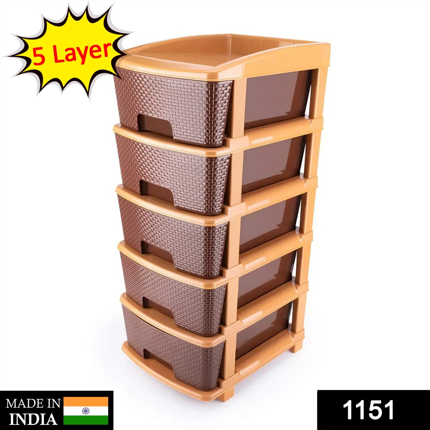 5tier Plastic Modular Drawer System For Multiple Use (Brown colour) - Image 2