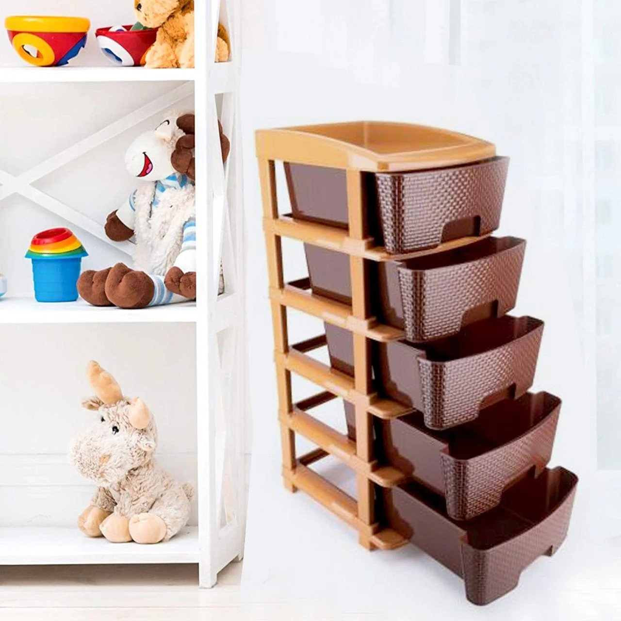 5tier Plastic Modular Drawer System For Multiple Use (Brown colour) - Image 3
