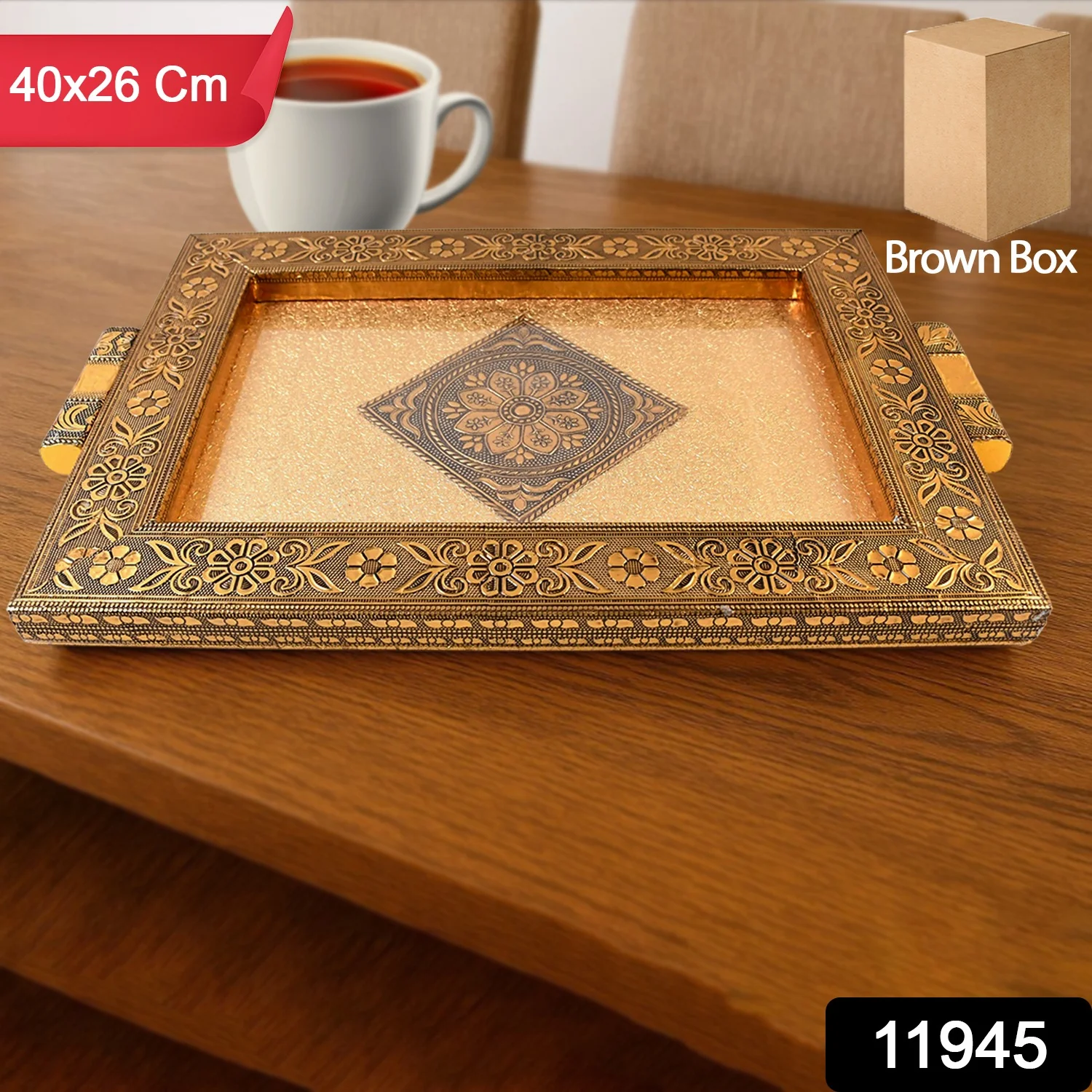 Premium Antique-Style Rajwadi Decorative Serving Tray – 40x26 cm - Image 2