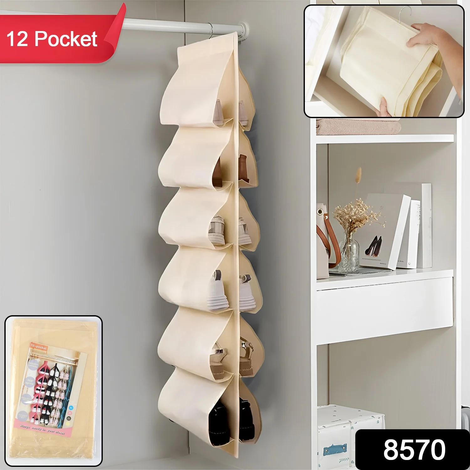 12 Grids Hanging Storage Bag (1 Pc / 12 Pocket / Mix Color) - Image 2