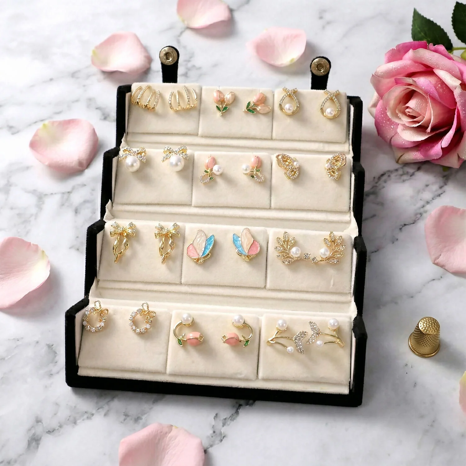 Korean Anti Tarnish Earrings Combo Set With Velvet Box for Women And Girls (12 Pair) - Image 4