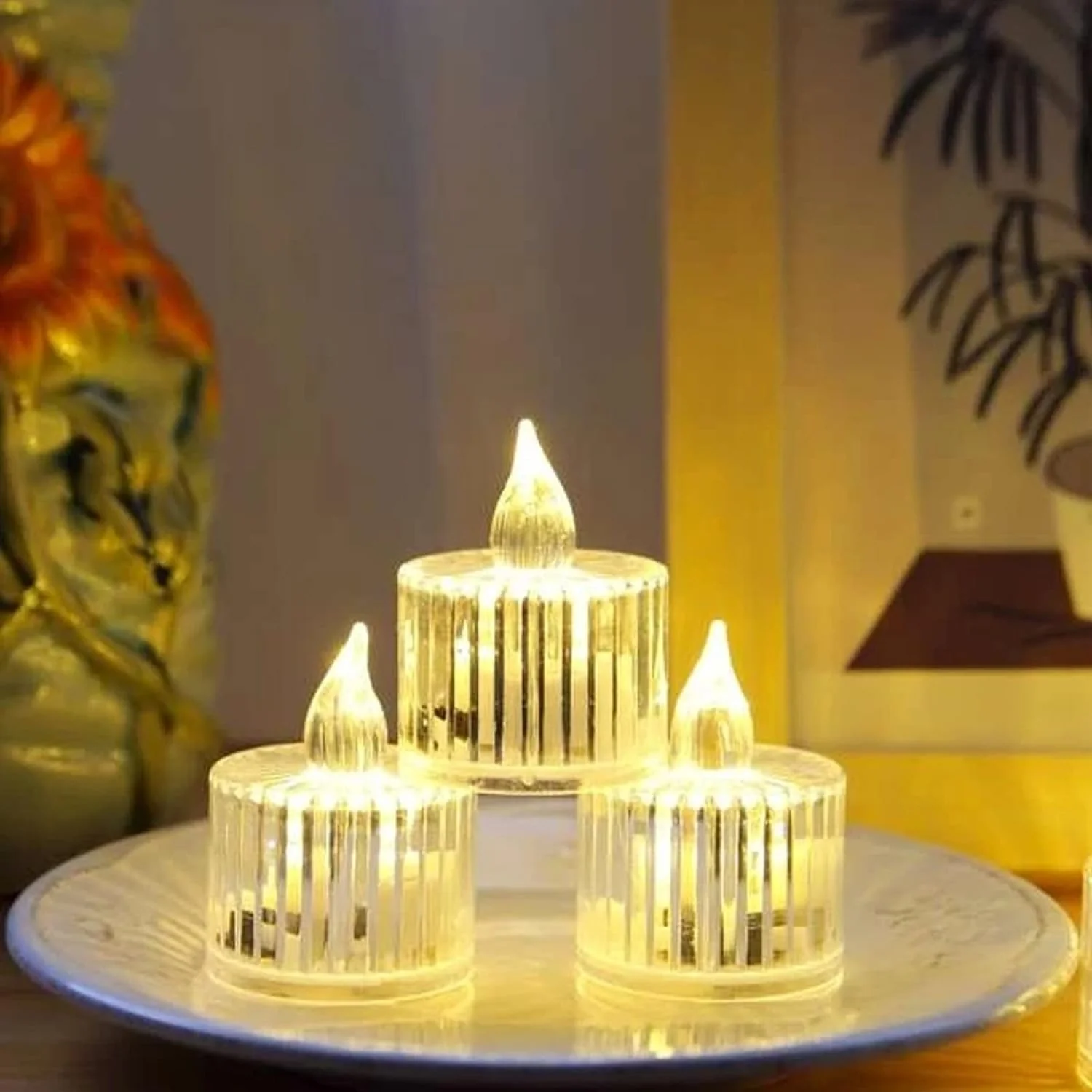 Flameless Acrylic LED Tealight Candles for Festival Decor (12 Pc) - Image 5